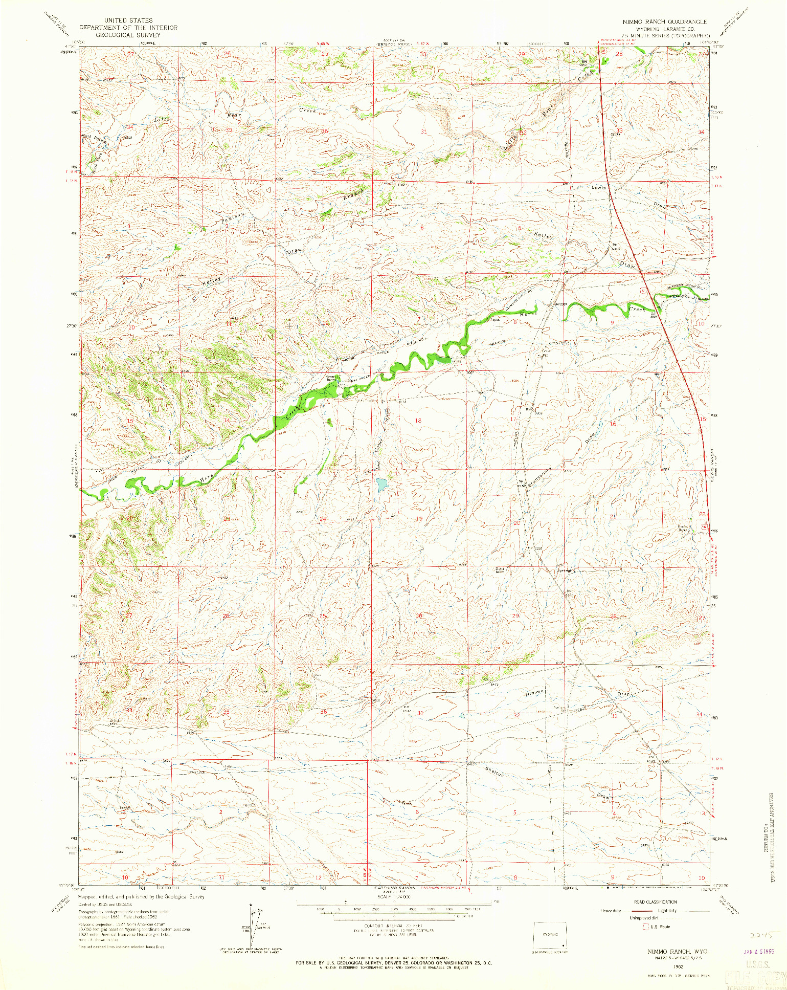 USGS 1:24000-SCALE QUADRANGLE FOR NIMMO RANCH, WY 1962