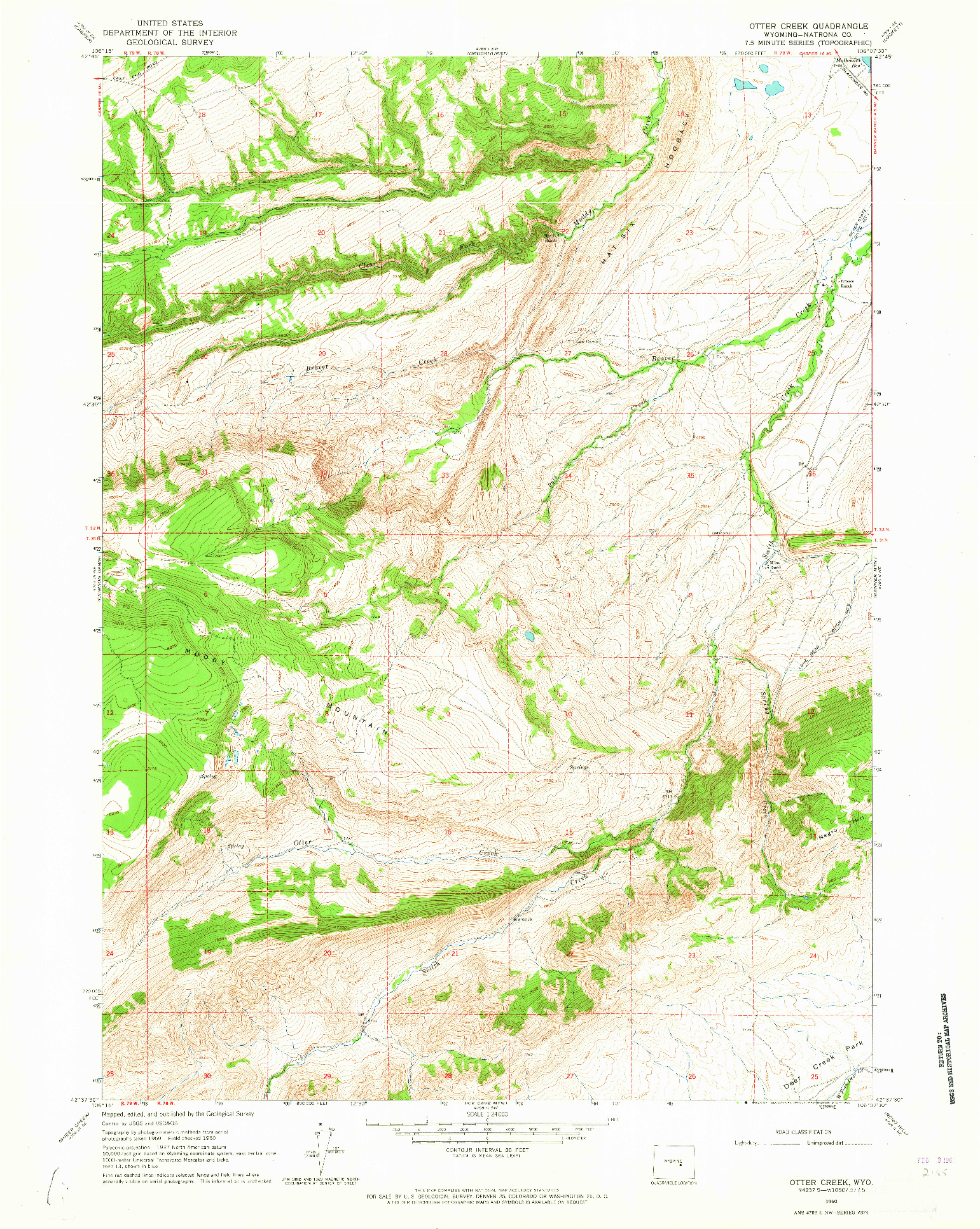 USGS 1:24000-SCALE QUADRANGLE FOR OTTER CREEK, WY 1960