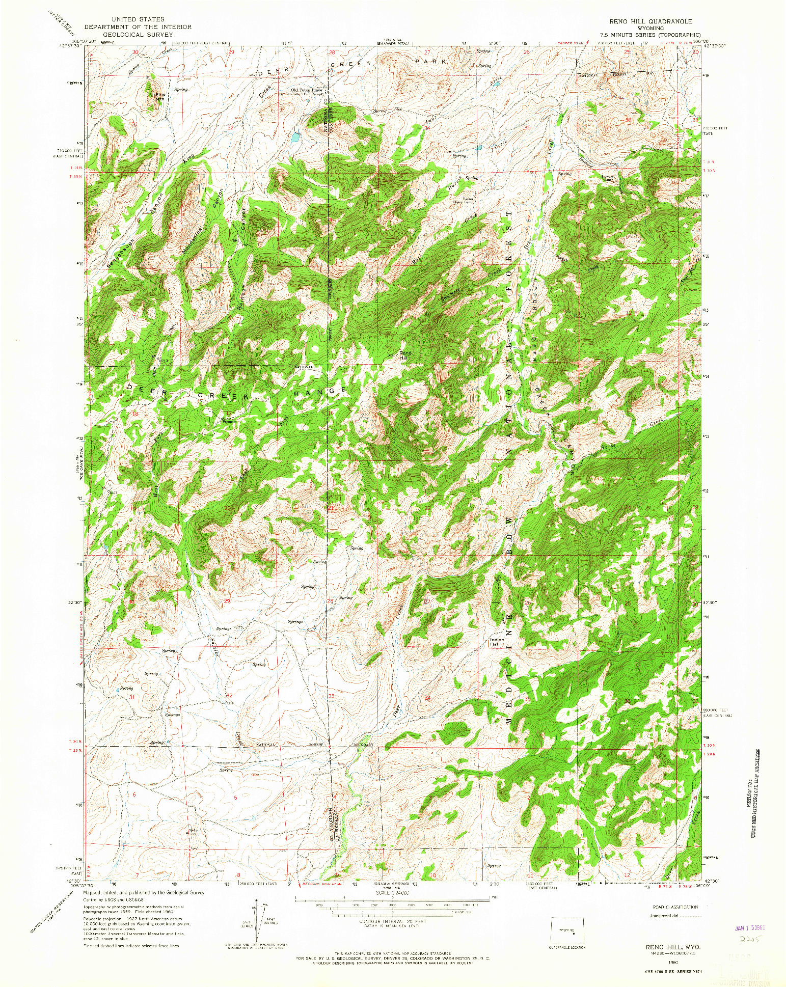 USGS 1:24000-SCALE QUADRANGLE FOR RENO HILL, WY 1960