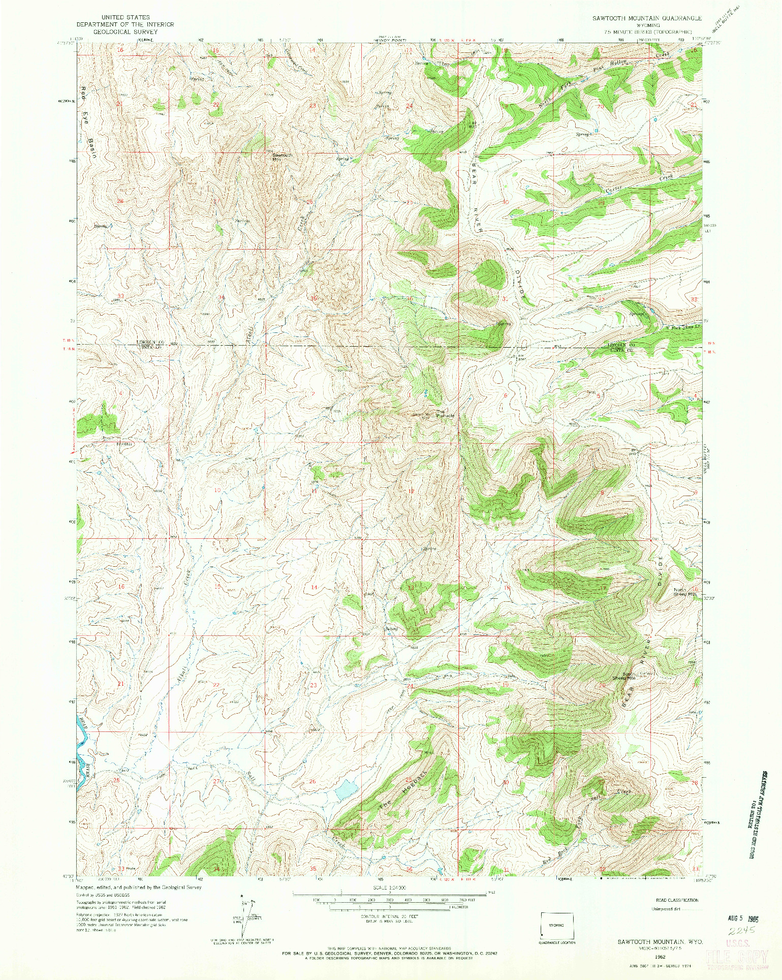 USGS 1:24000-SCALE QUADRANGLE FOR SAWTOOTH MOUNTAIN, WY 1962