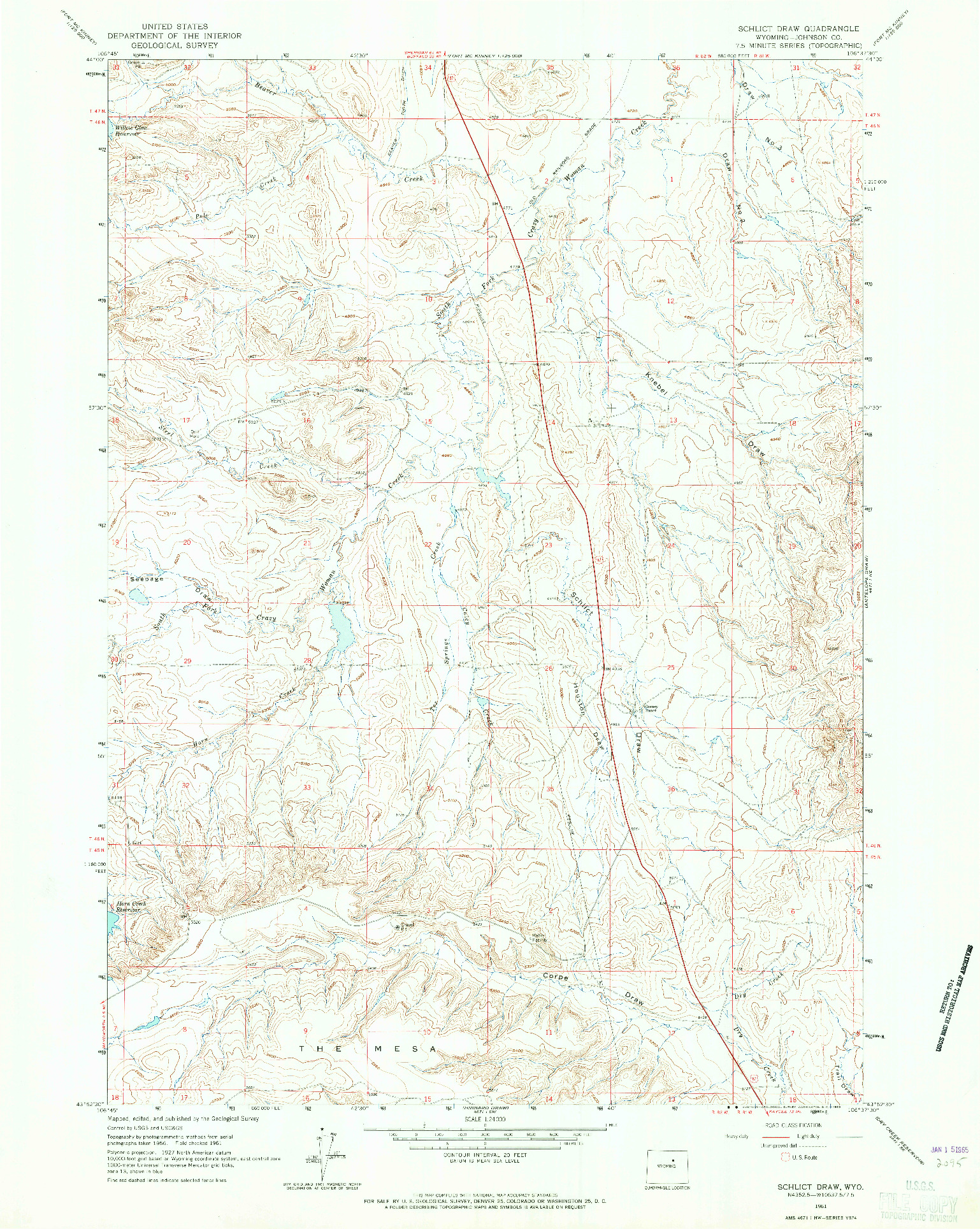 USGS 1:24000-SCALE QUADRANGLE FOR SCHLICT DRAW, WY 1961