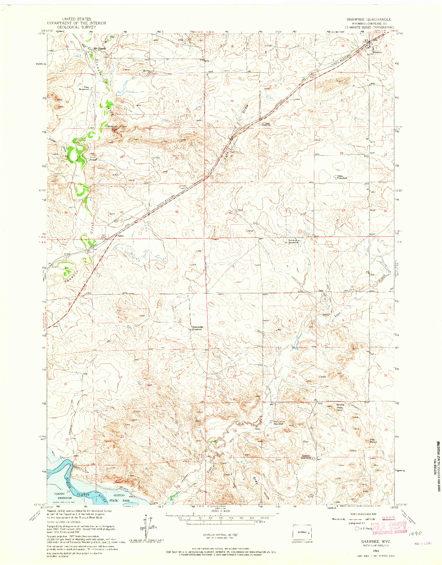 USGS 1:24000-SCALE QUADRANGLE FOR SHAWNEE, WY 1961