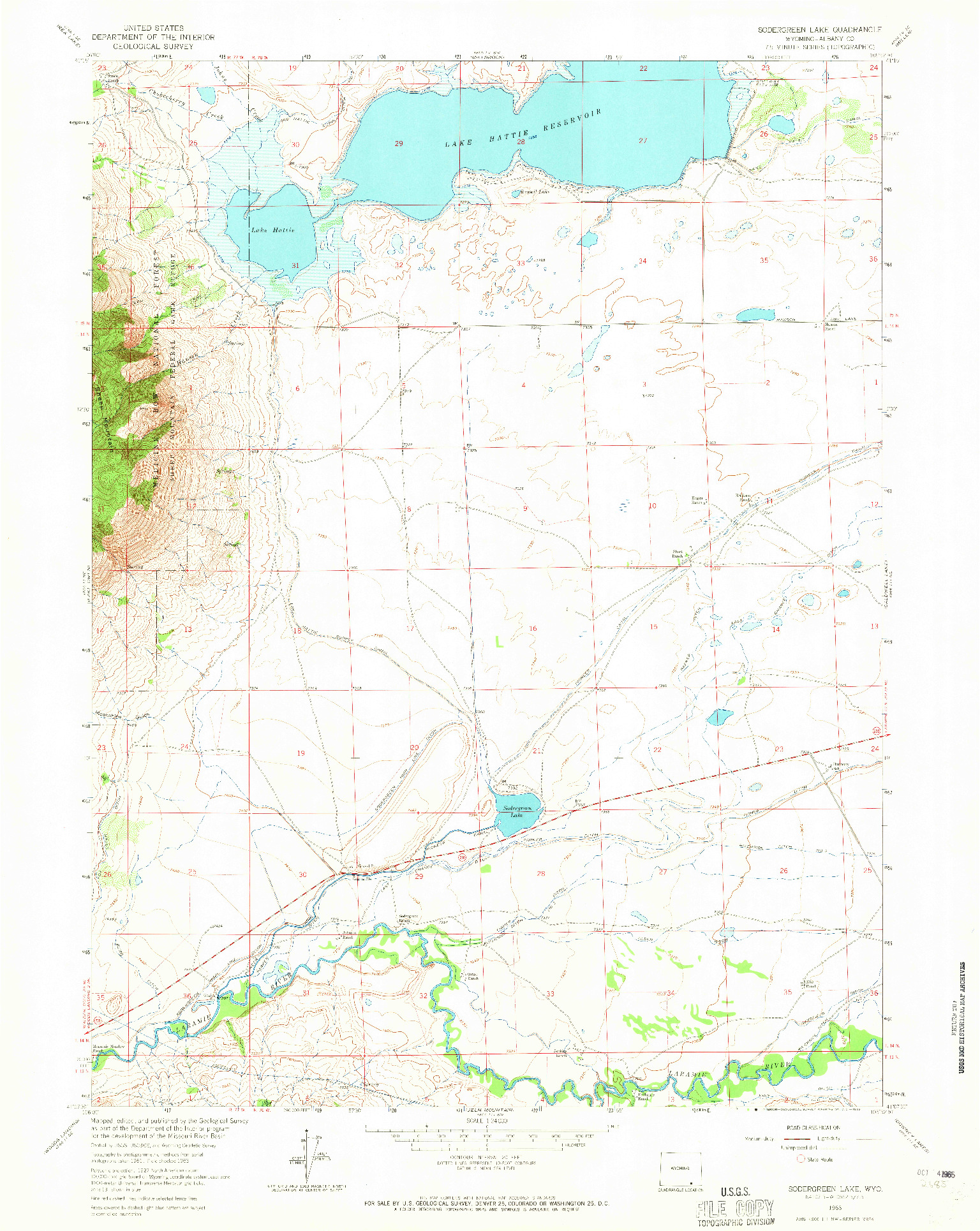 USGS 1:24000-SCALE QUADRANGLE FOR SODERGREEN LAKE, WY 1963
