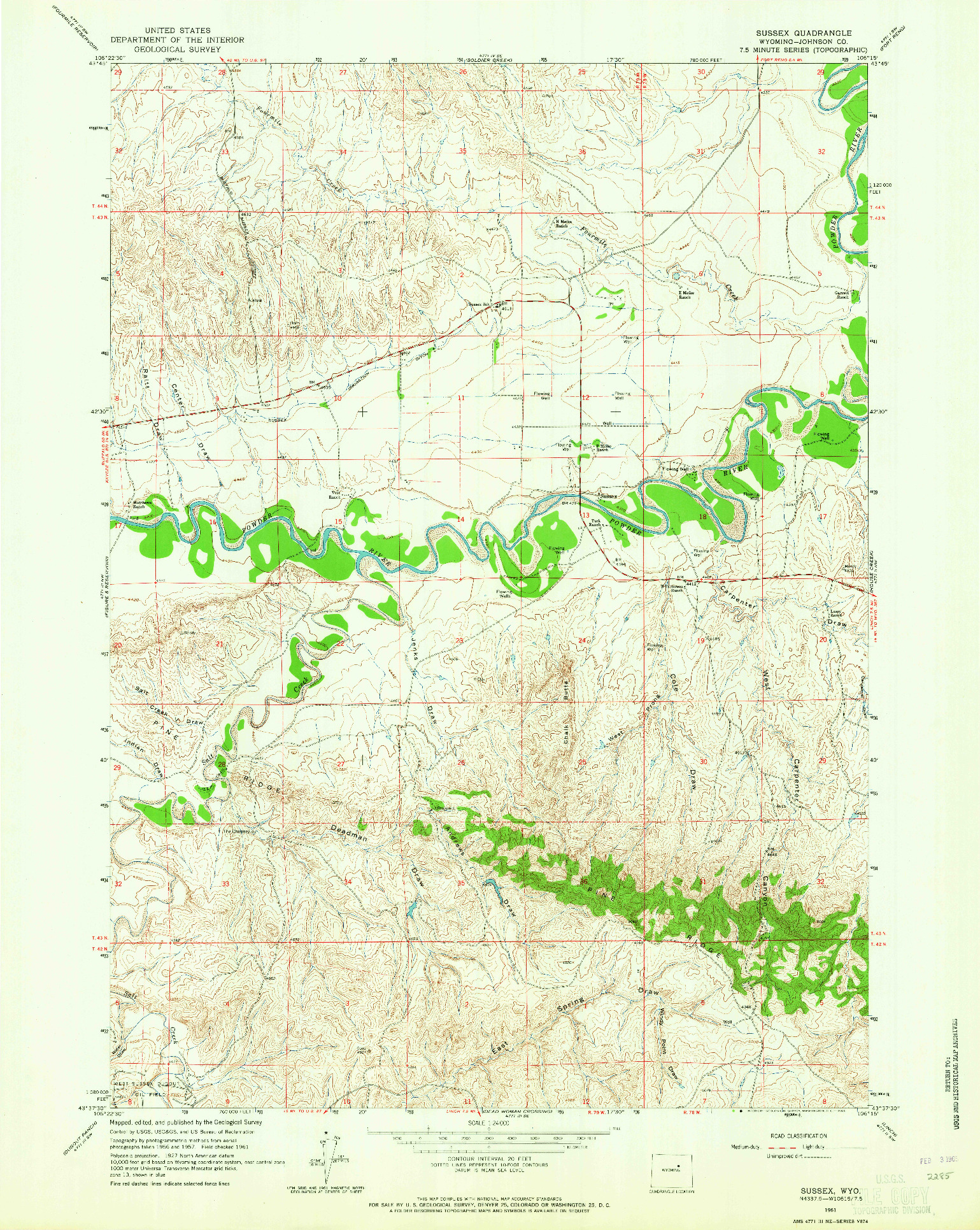 USGS 1:24000-SCALE QUADRANGLE FOR SUSSEX, WY 1961