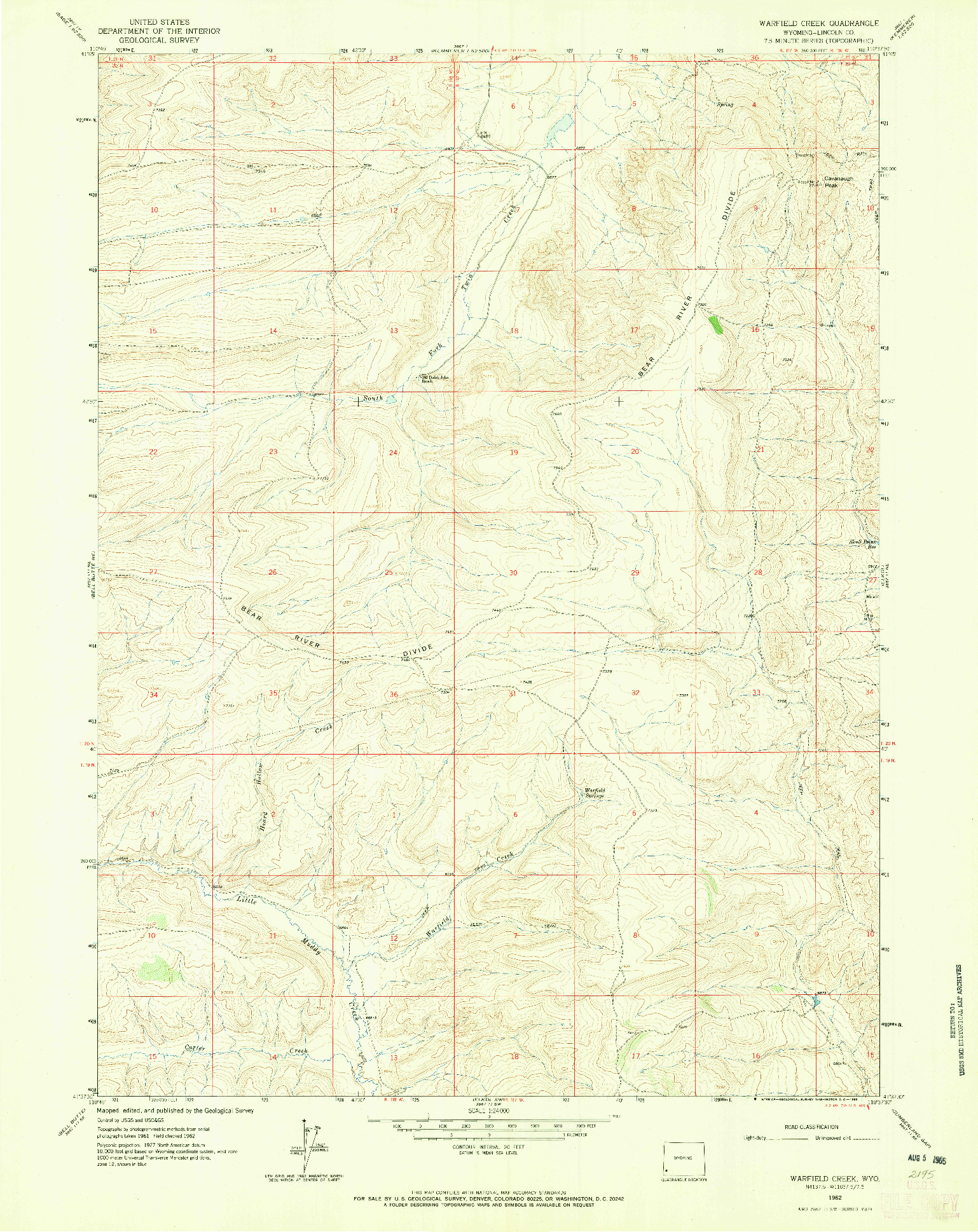 USGS 1:24000-SCALE QUADRANGLE FOR WARFIELD CREEK, WY 1962