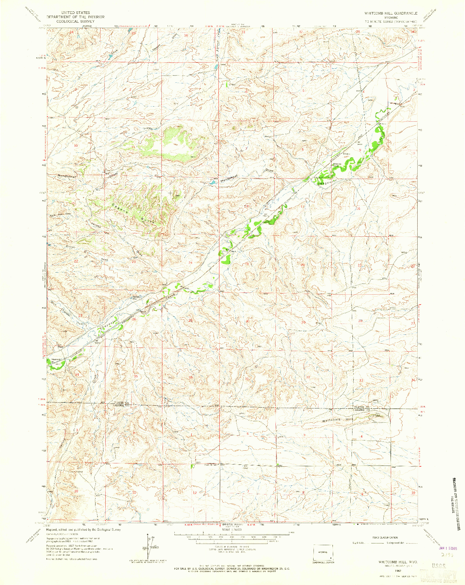 USGS 1:24000-SCALE QUADRANGLE FOR WHITCOMB HILL, WY 1962