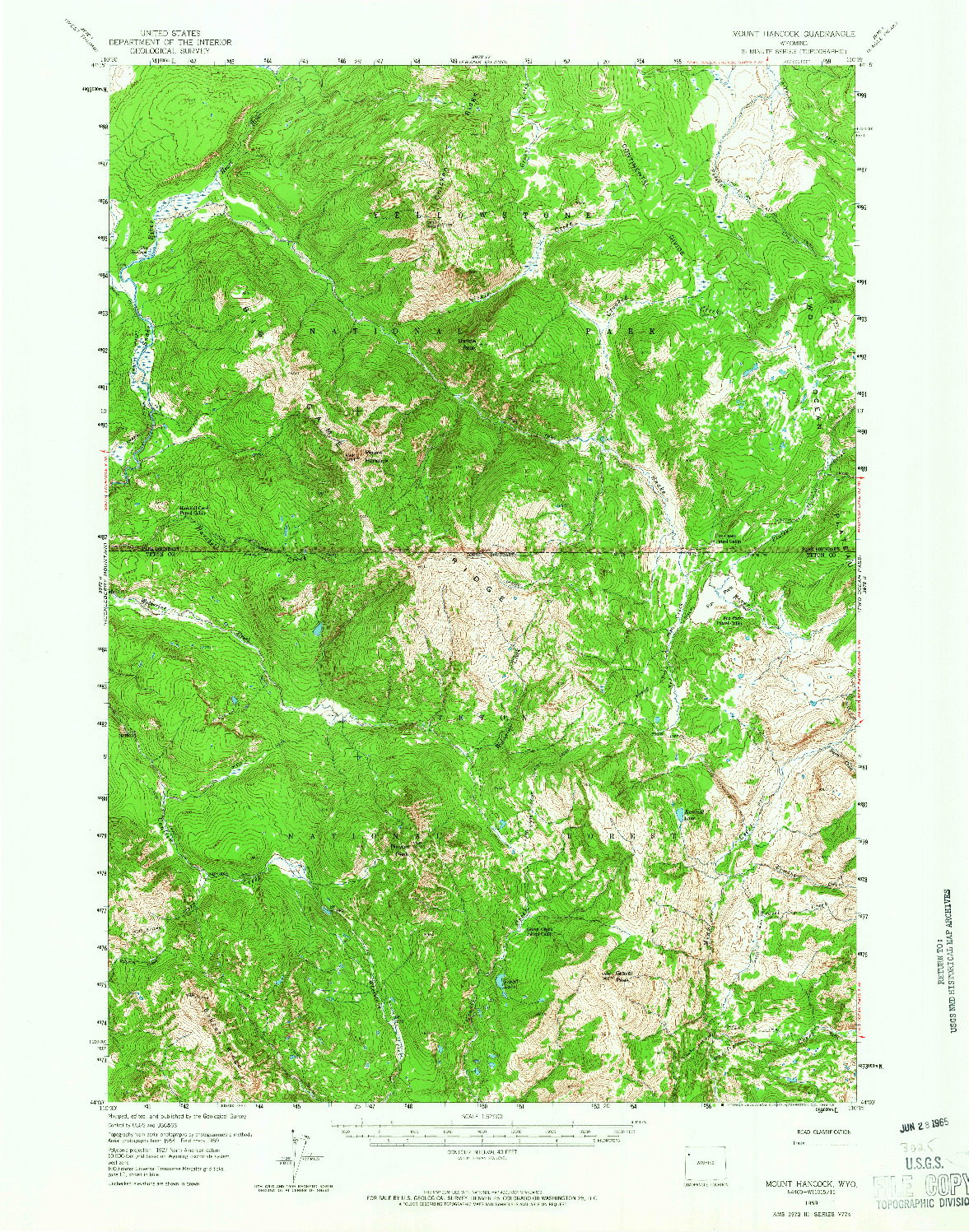 USGS 1:62500-SCALE QUADRANGLE FOR MOUNT HANCOCK, WY 1959
