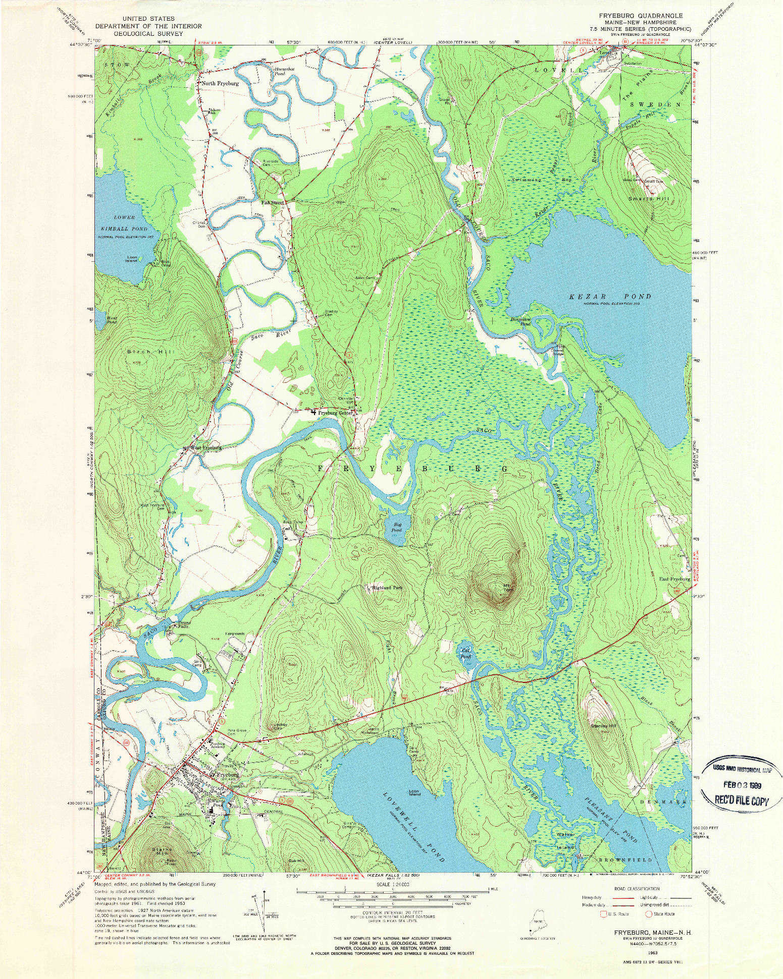 USGS 1:24000-SCALE QUADRANGLE FOR FRYEBURG, ME 1963