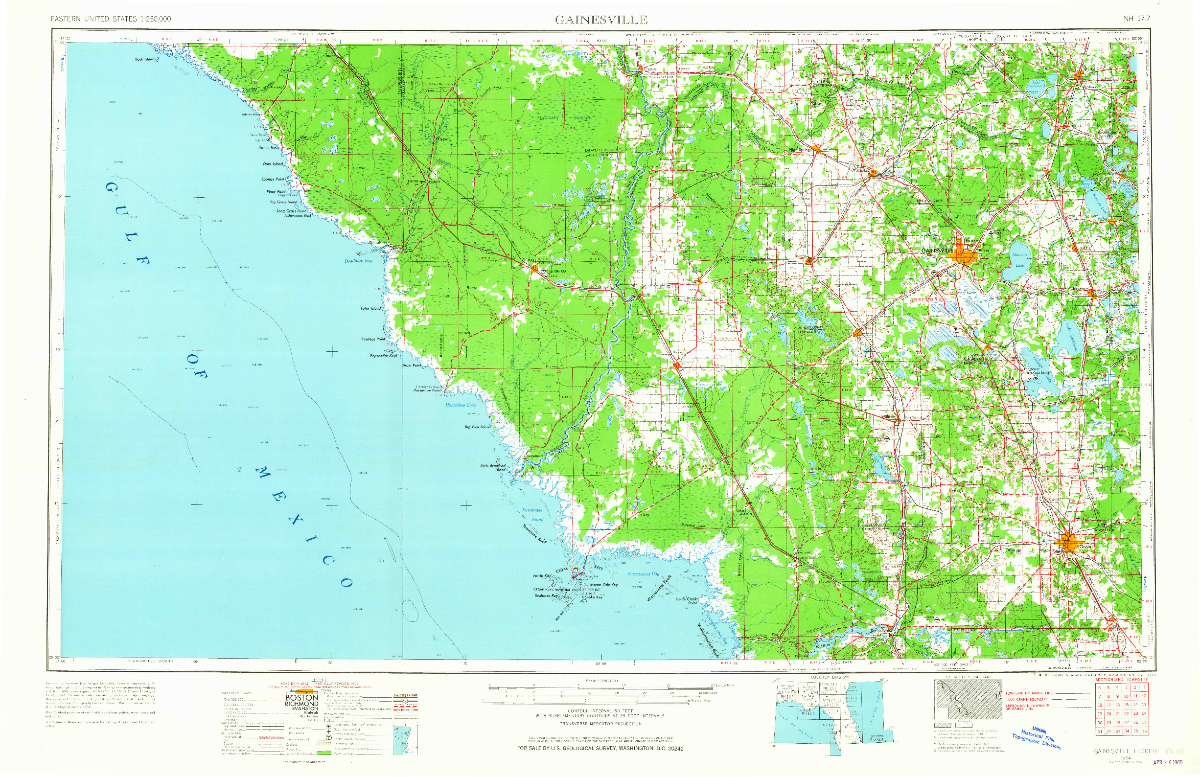 USGS 1:250000-SCALE QUADRANGLE FOR GAINESVILLE, FL 1954