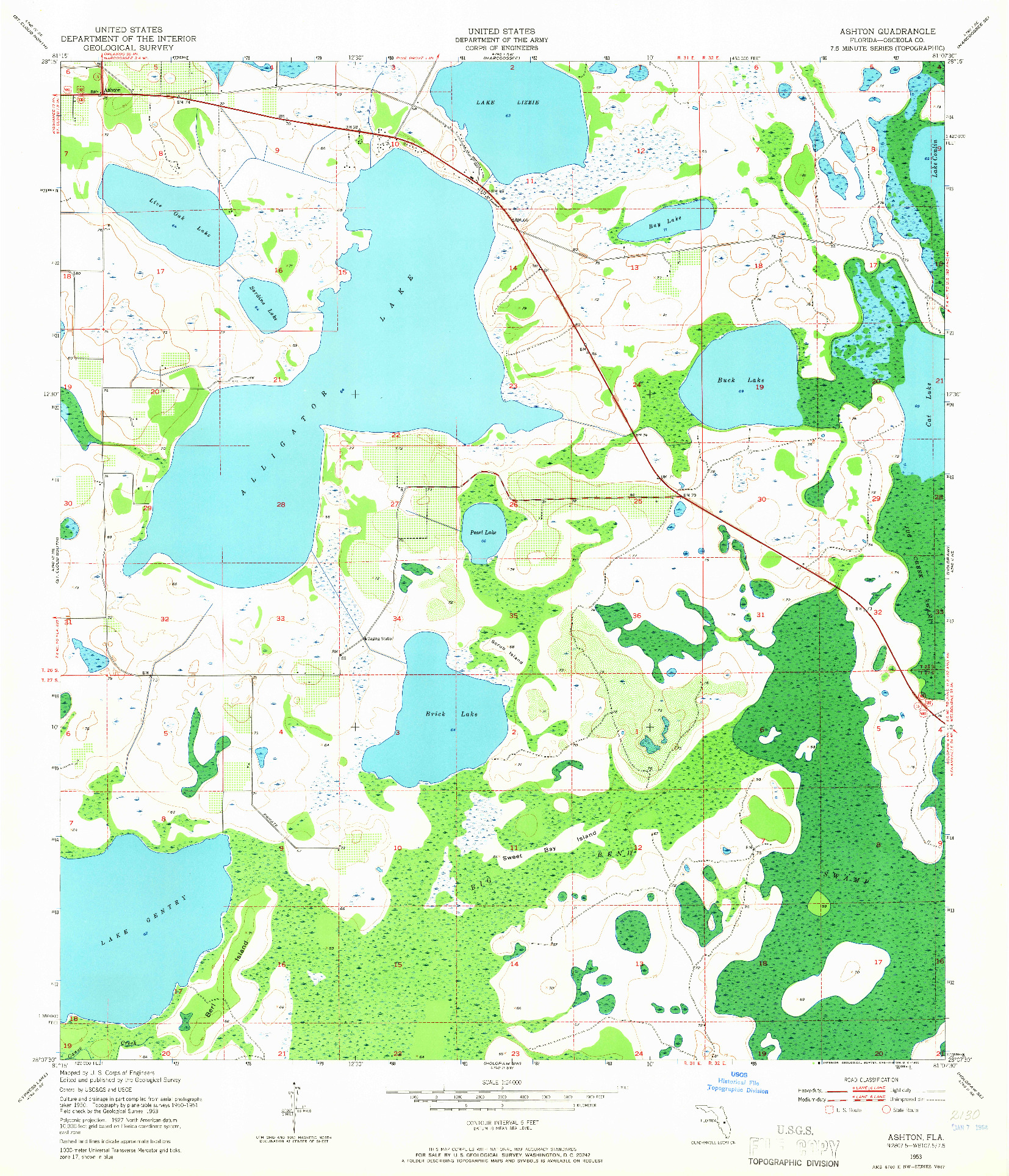 USGS 1:24000-SCALE QUADRANGLE FOR ASHTON, FL 1953