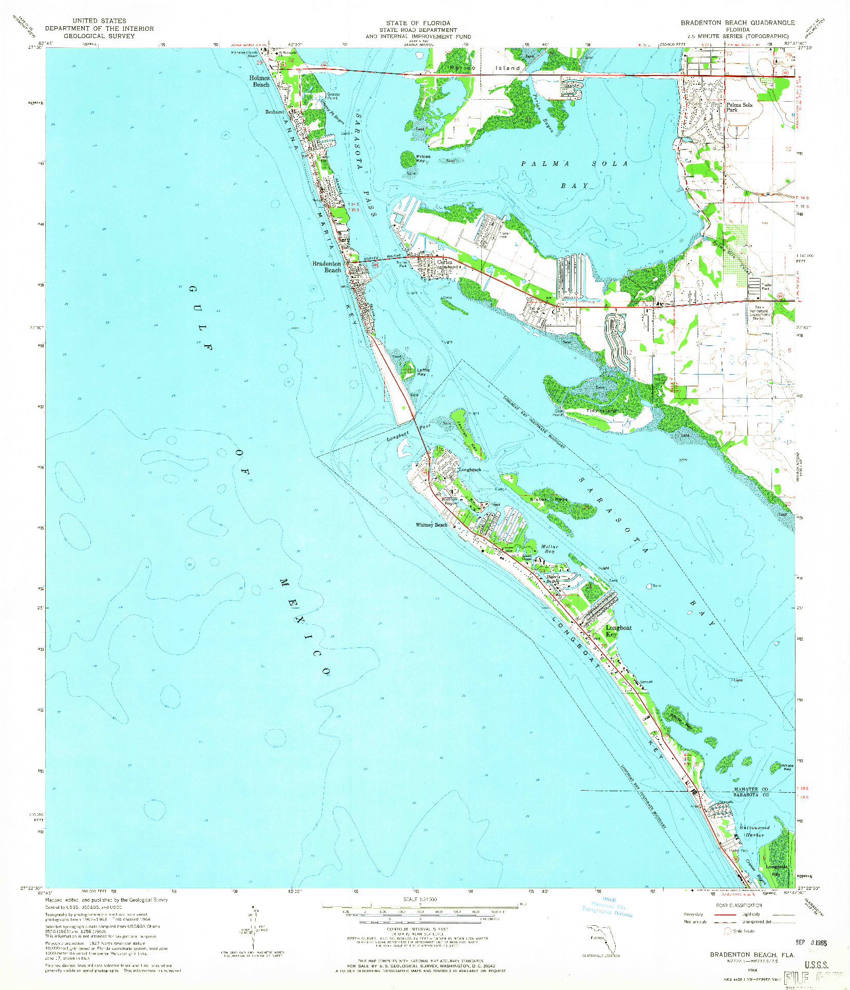 USGS 1:24000-SCALE QUADRANGLE FOR BRADENTON BEACH, FL 1964