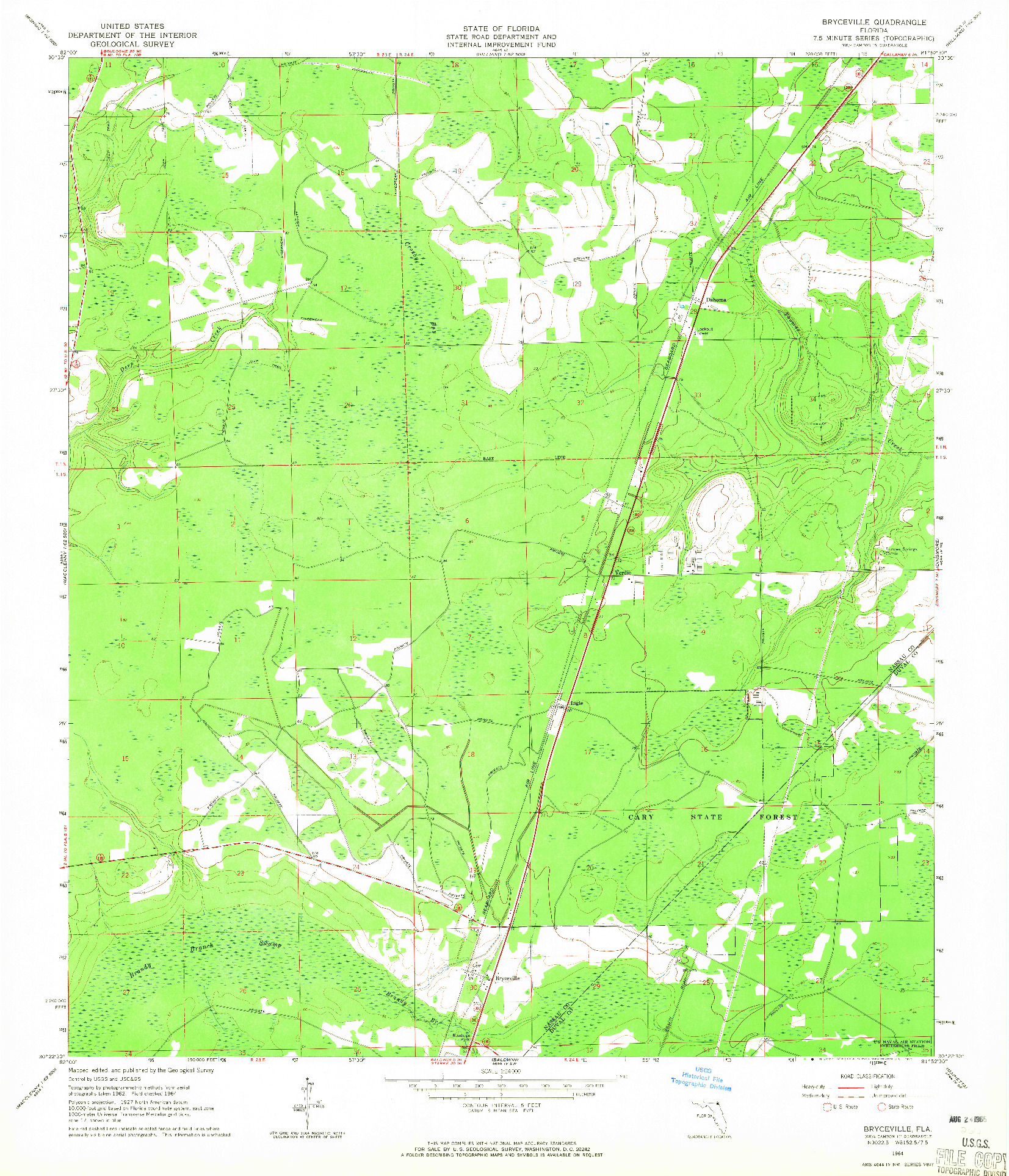 USGS 1:24000-SCALE QUADRANGLE FOR BRYCEVILLE, FL 1964