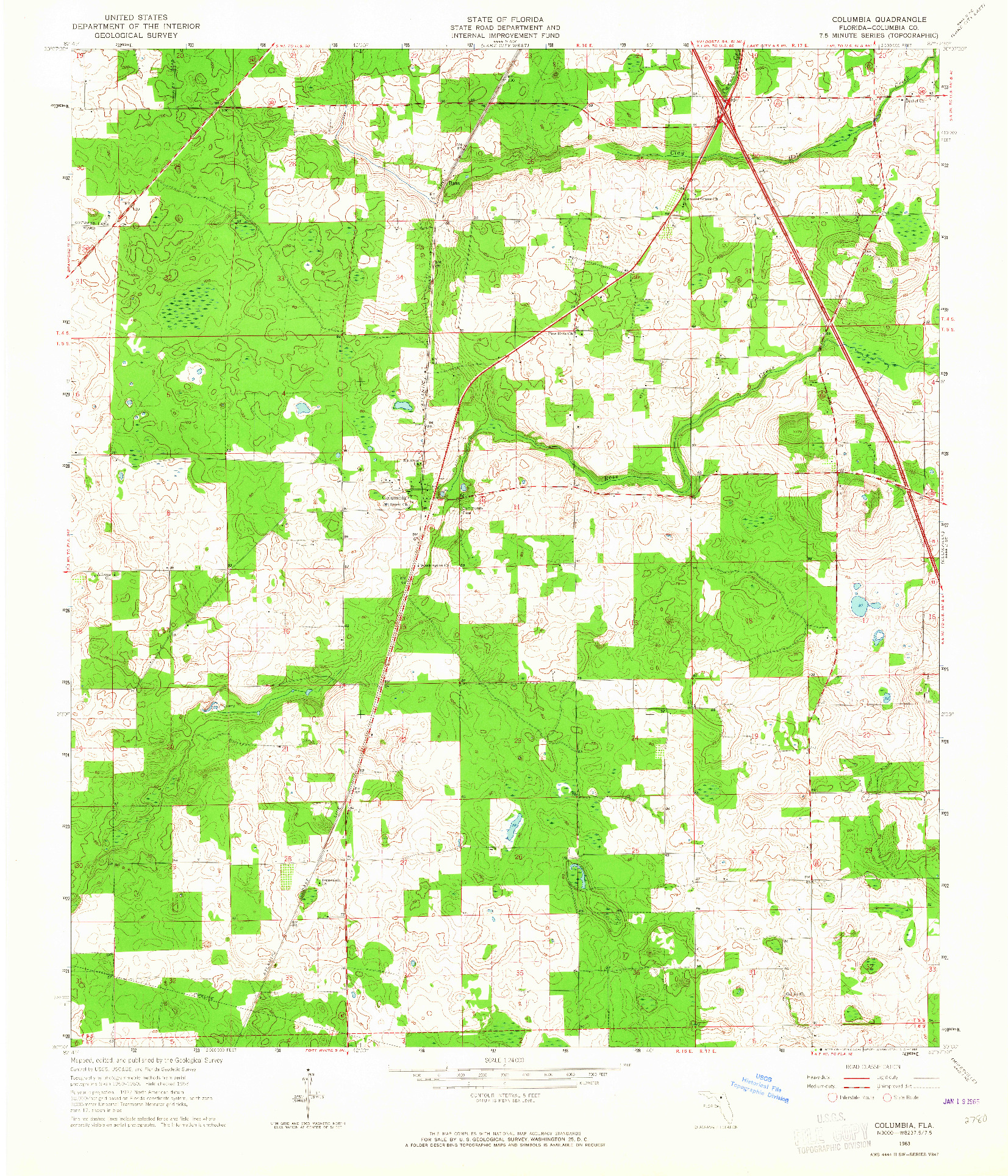 USGS 1:24000-SCALE QUADRANGLE FOR COLUMBIA, FL 1963