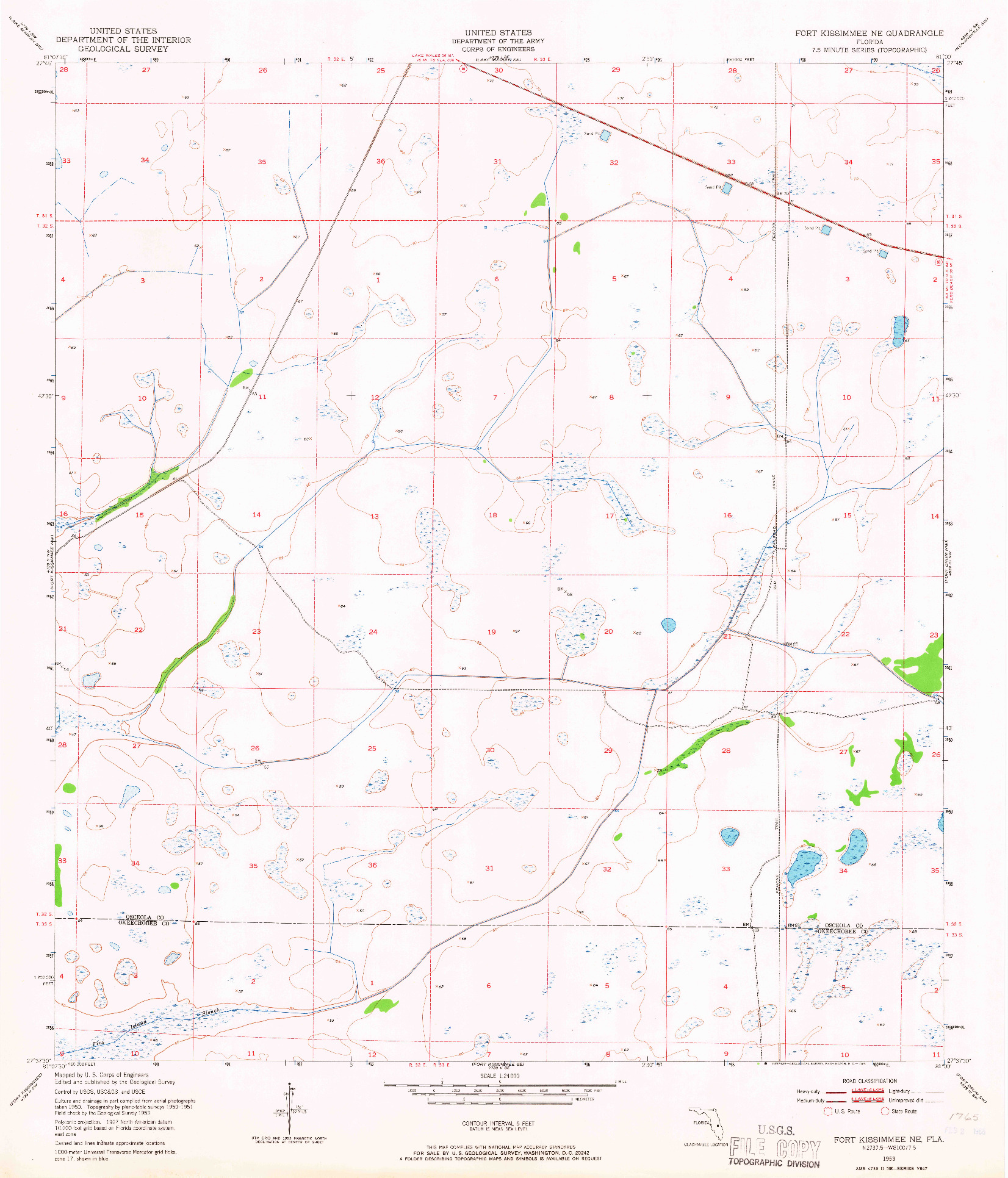 USGS 1:24000-SCALE QUADRANGLE FOR FORT KISSIMMEE NE, FL 1953