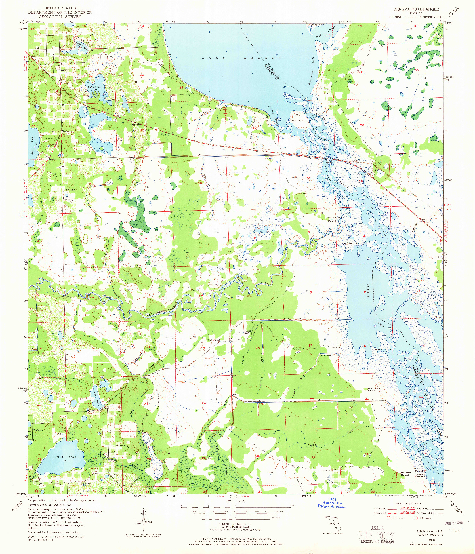 USGS 1:24000-SCALE QUADRANGLE FOR GENEVA, FL 1953