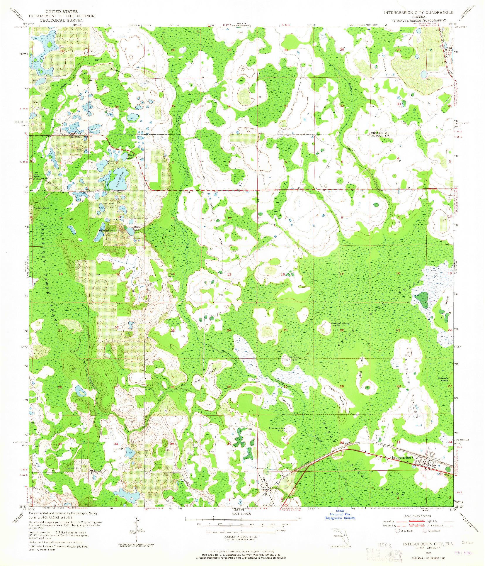 USGS 1:24000-SCALE QUADRANGLE FOR INTERCESSION CITY, FL 1953