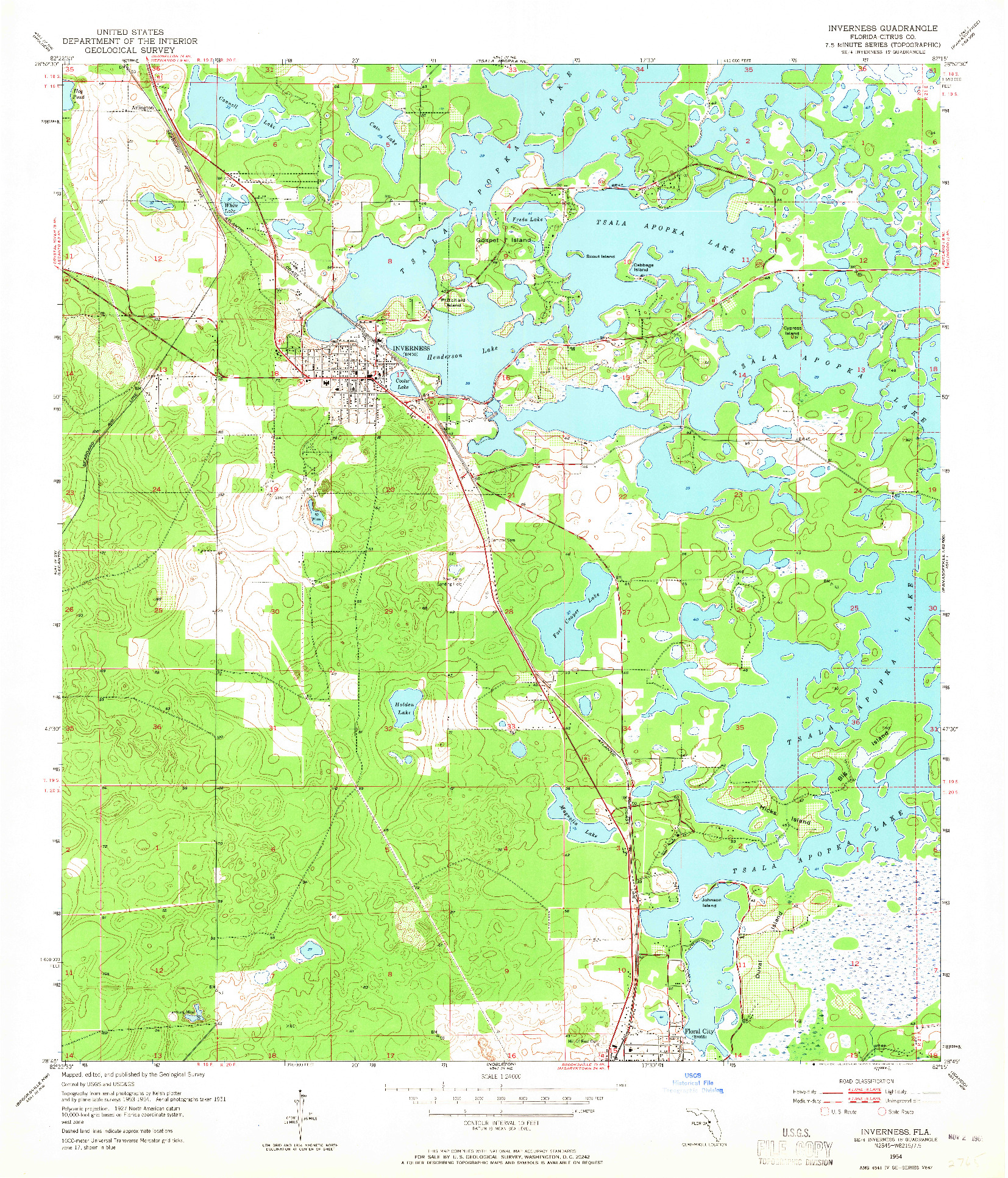 USGS 1:24000-SCALE QUADRANGLE FOR INVERNESS, FL 1954