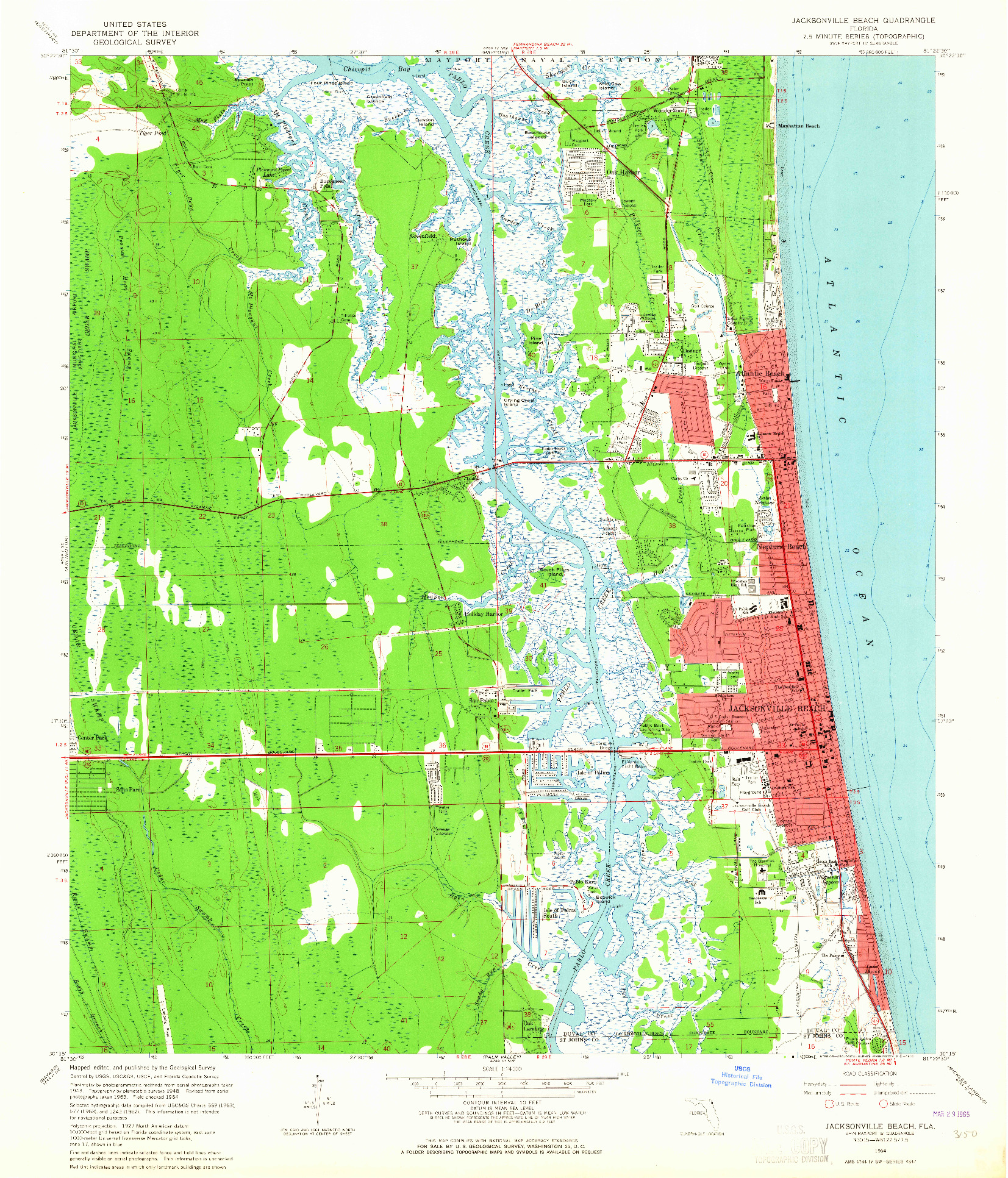 USGS 1:24000-SCALE QUADRANGLE FOR JACKSONVILLE BEACH, FL 1964