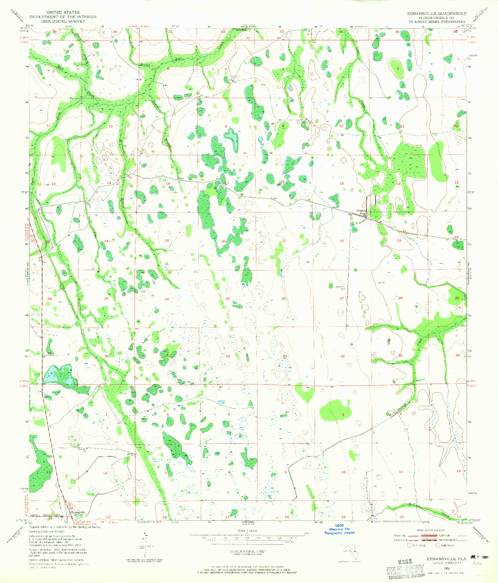 USGS 1:24000-SCALE QUADRANGLE FOR KENANSVILLE, FL 1953