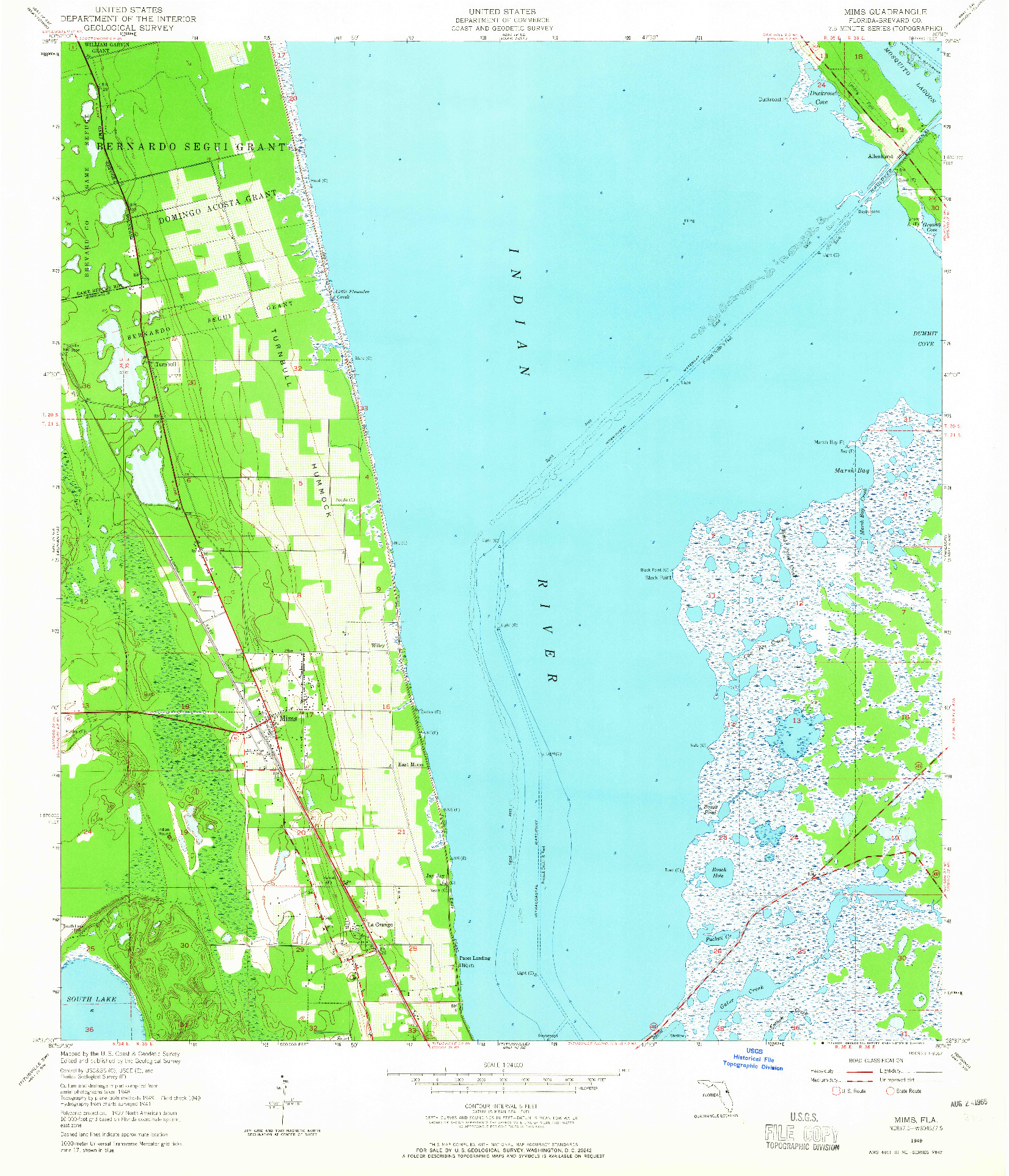 USGS 1:24000-SCALE QUADRANGLE FOR MIMS, FL 1949