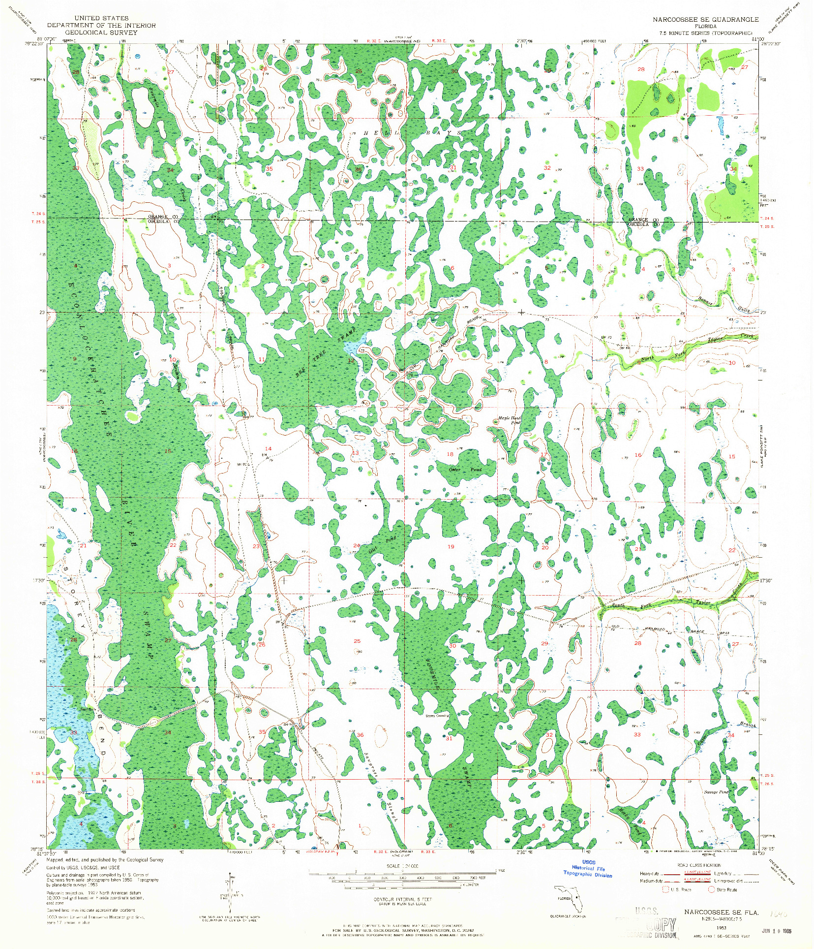 USGS 1:24000-SCALE QUADRANGLE FOR NARCOOSSEE SE, FL 1953