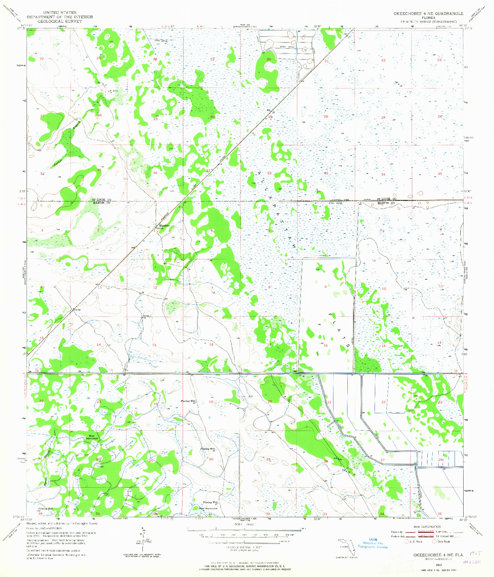 USGS 1:24000-SCALE QUADRANGLE FOR OKEECHOBEE 4 NE, FL 1953