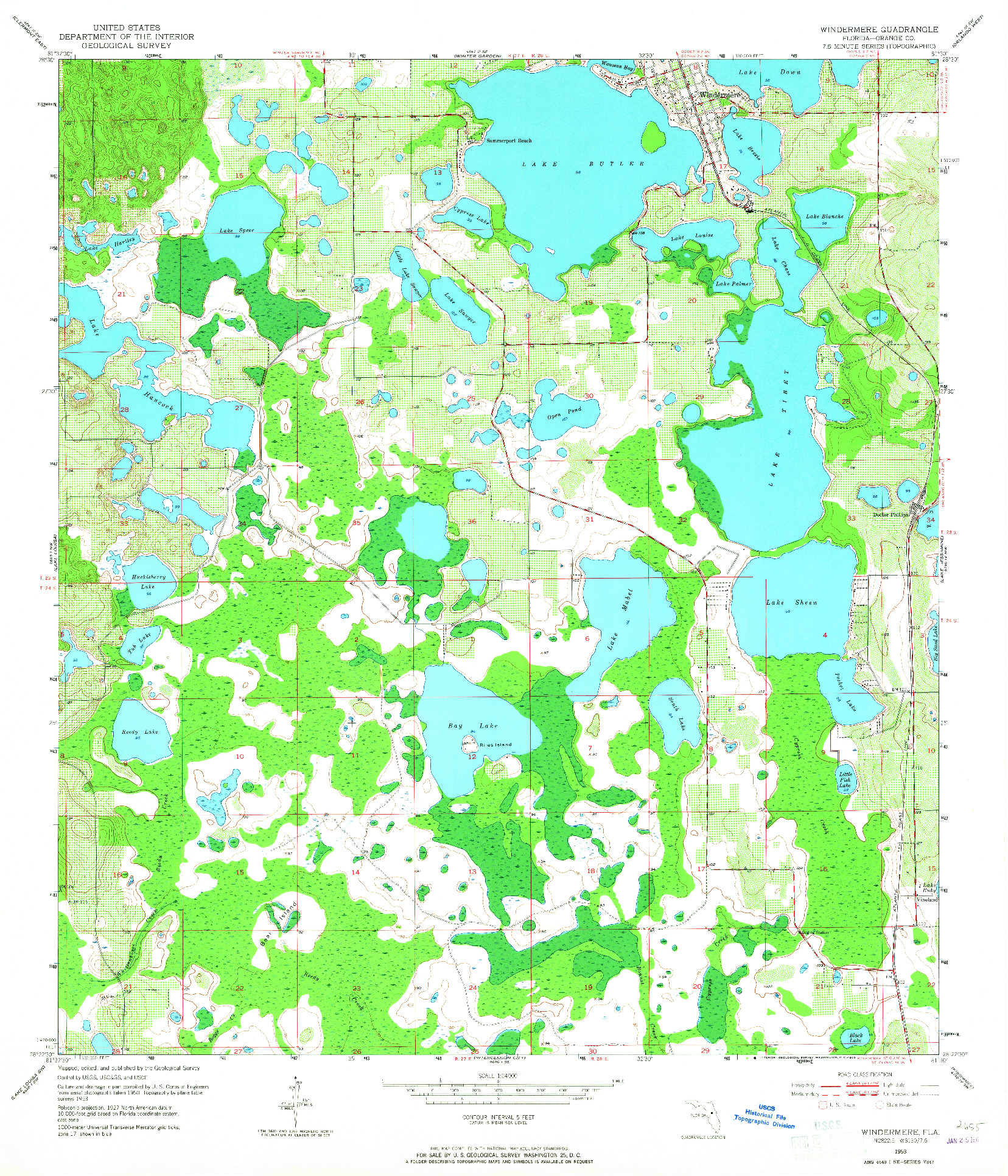 USGS 1:24000-SCALE QUADRANGLE FOR WINDERMERE, FL 1953