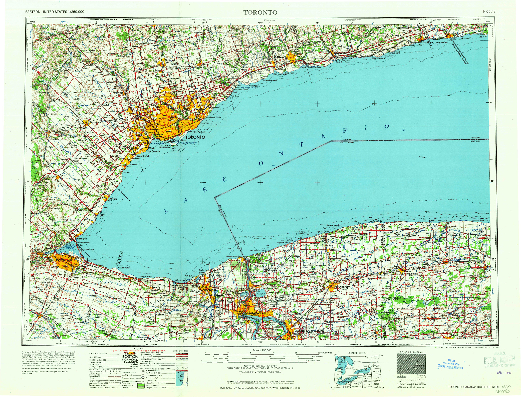 USGS 1:250000-SCALE QUADRANGLE FOR TORONTO, NY 1965