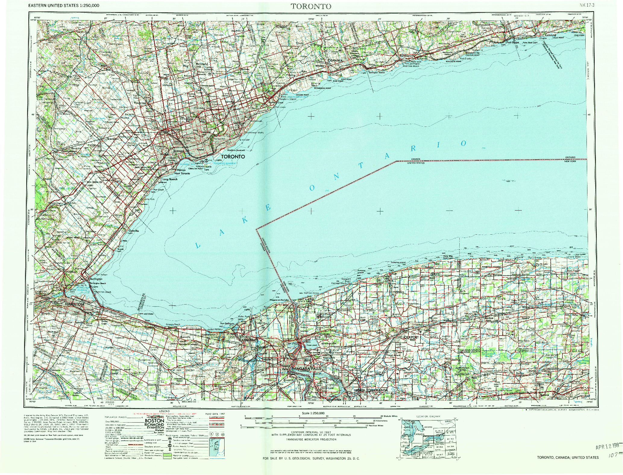 USGS 1:250000-SCALE QUADRANGLE FOR TORONTO, NY 1965