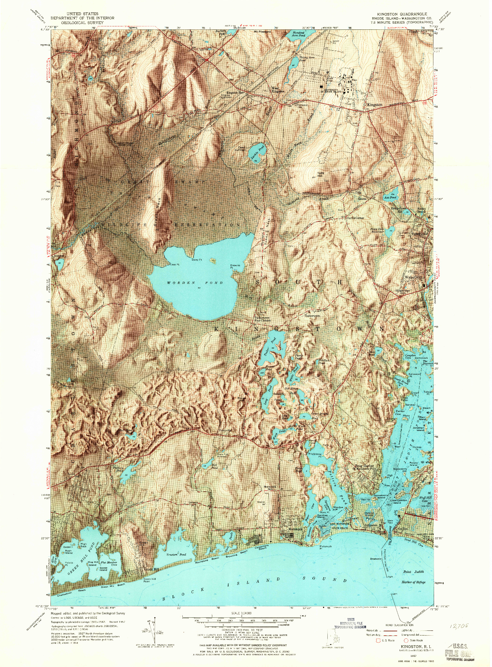 USGS 1:24000-SCALE QUADRANGLE FOR KINGSTON, RI 1957