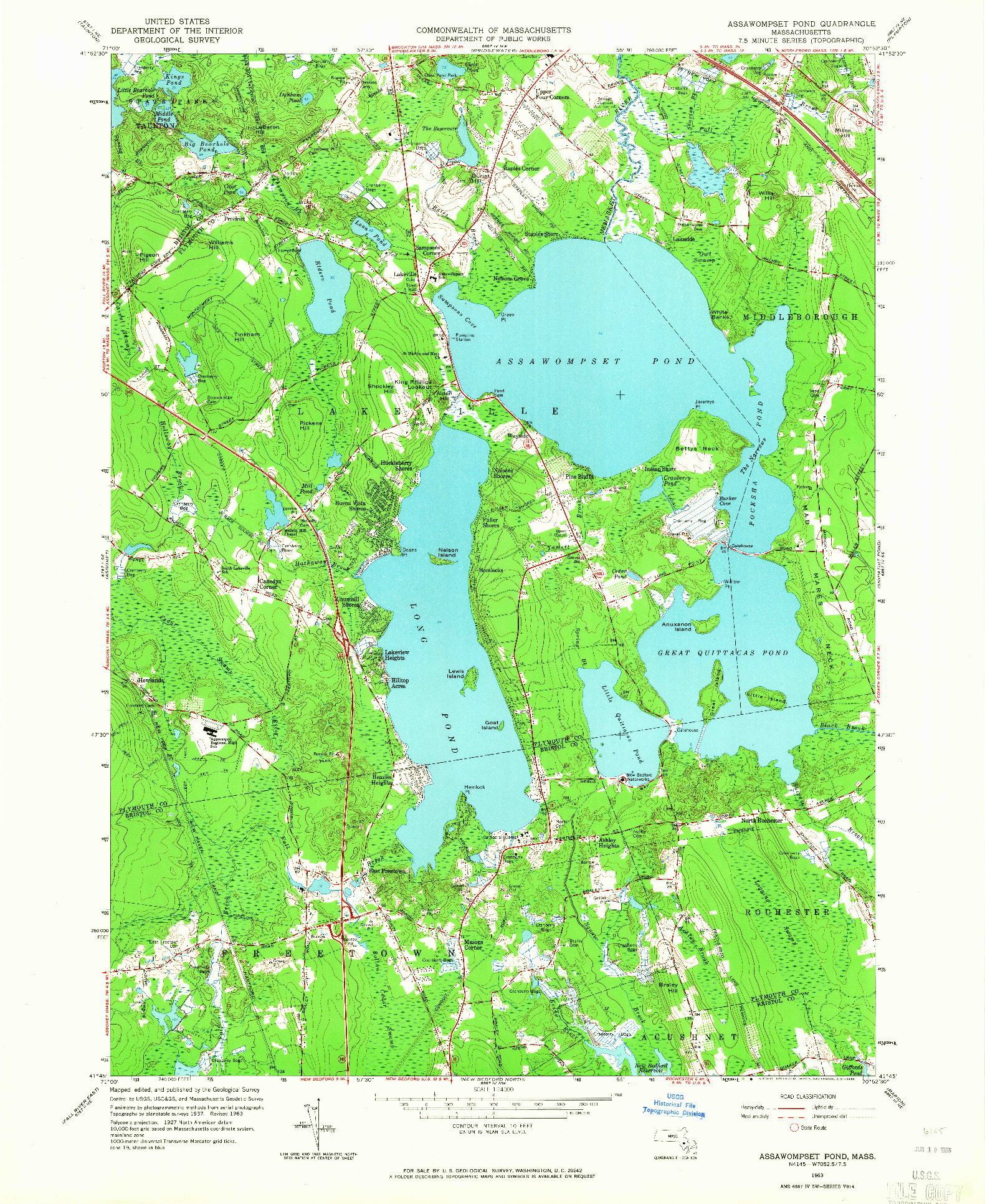 USGS 1:24000-SCALE QUADRANGLE FOR ASSAWOMPSET POND, MA 1963