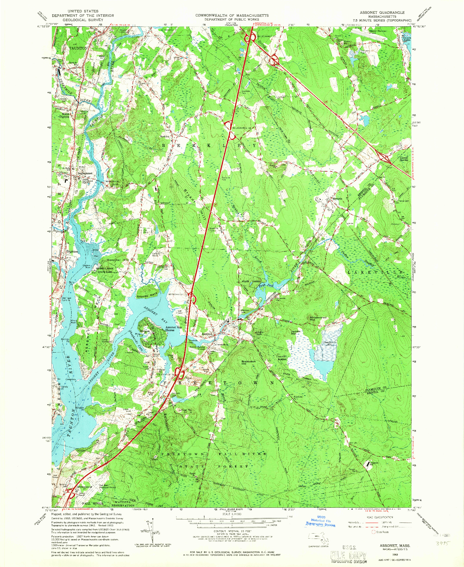 USGS 1:24000-SCALE QUADRANGLE FOR ASSONET, MA 1963