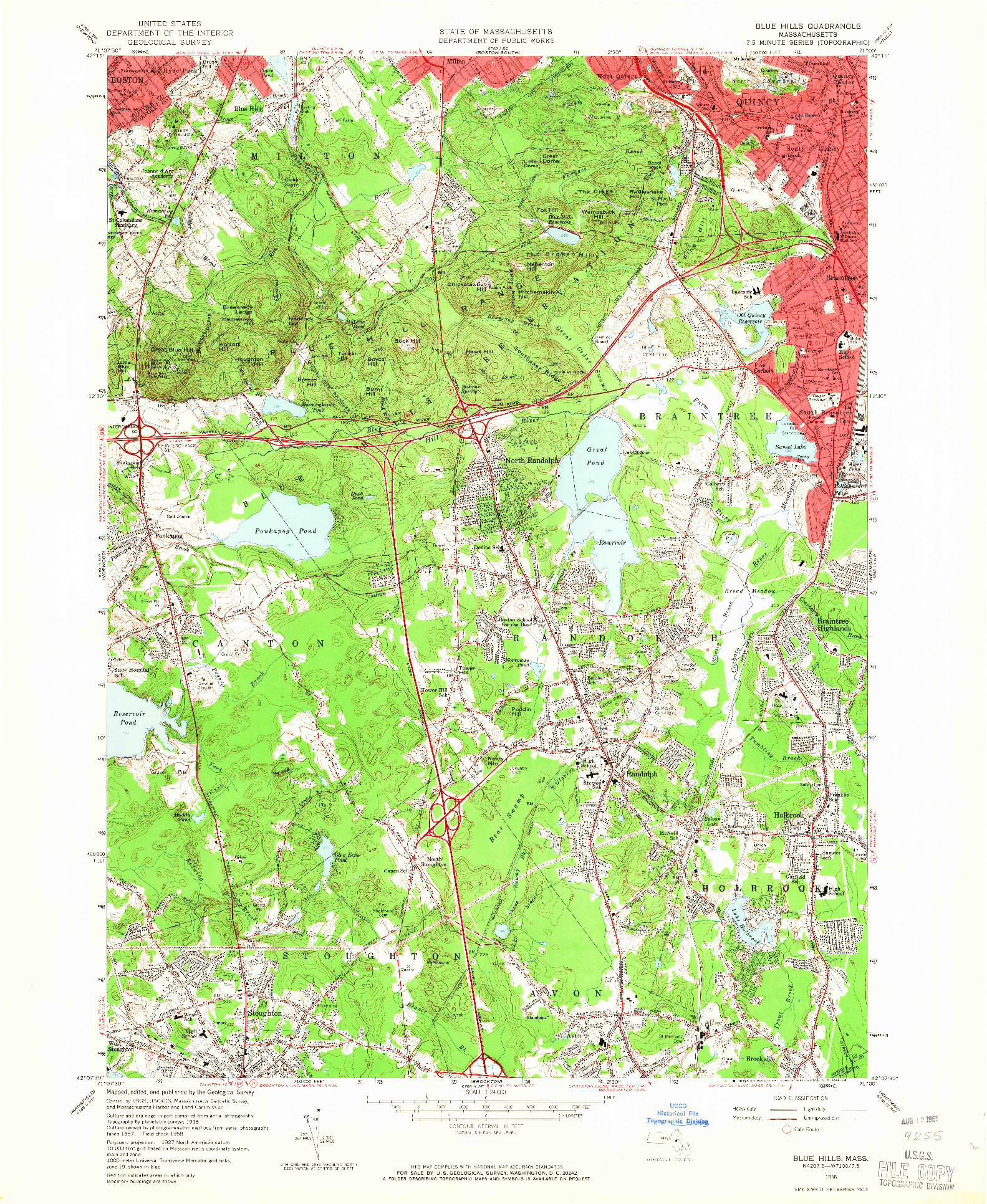 USGS 1:24000-SCALE QUADRANGLE FOR BLUE HILLS, MA 1958