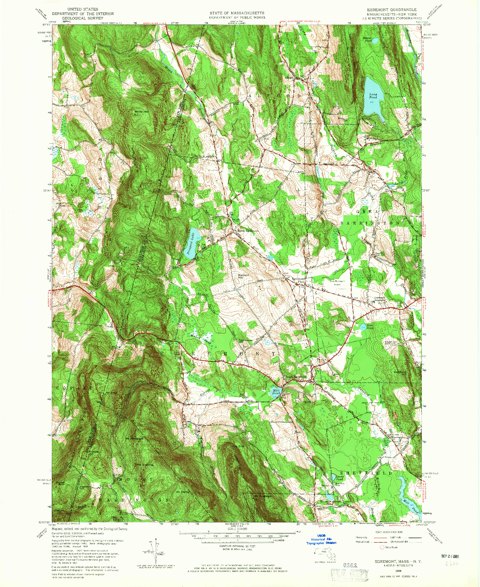 USGS 1:24000-SCALE QUADRANGLE FOR EGREMONT, MA 1958