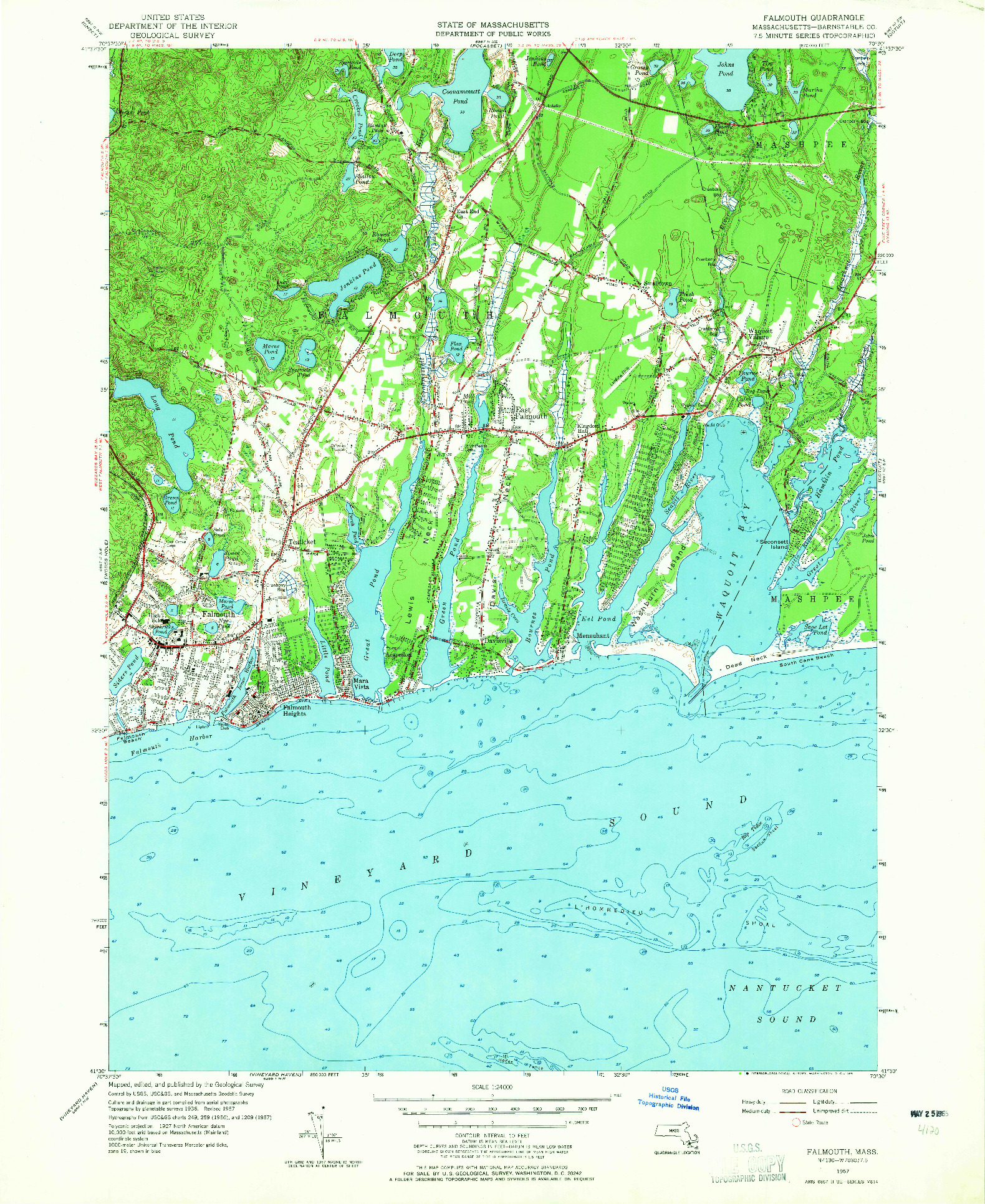 USGS 1:24000-SCALE QUADRANGLE FOR FALMOUTH, MA 1957