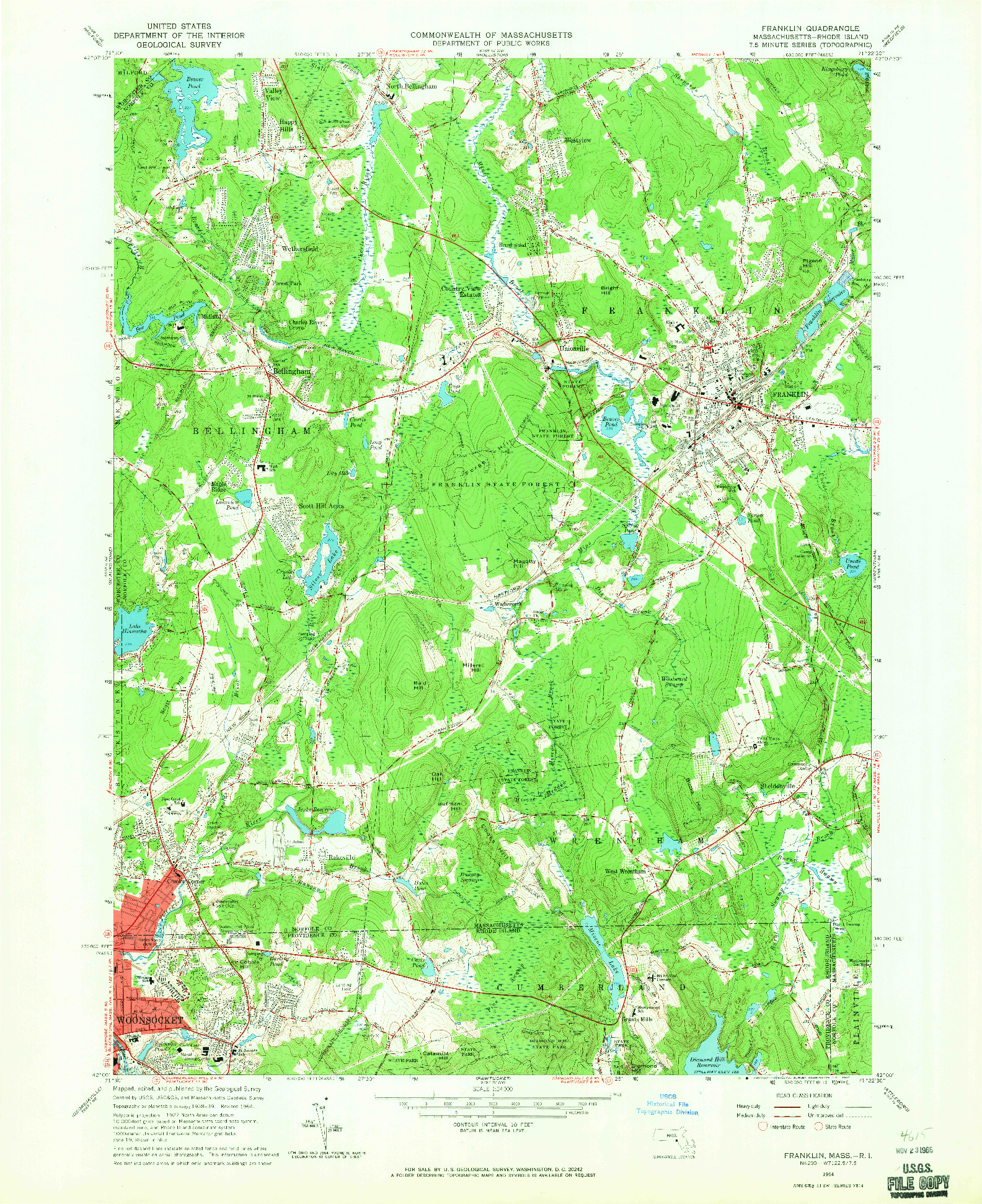 USGS 1:24000-SCALE QUADRANGLE FOR FRANKLIN, MA 1964