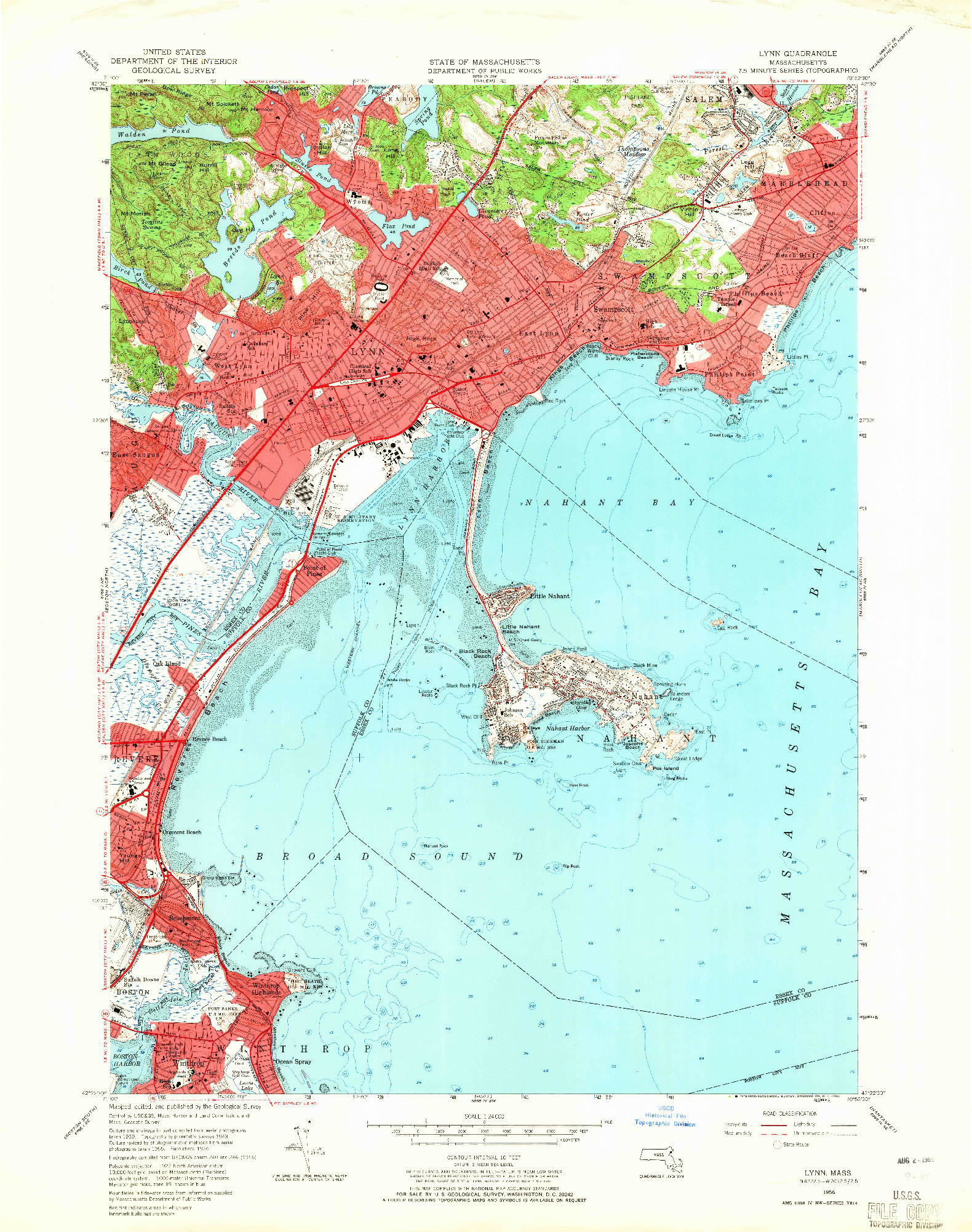 USGS 1:24000-SCALE QUADRANGLE FOR LYNN, MA 1956