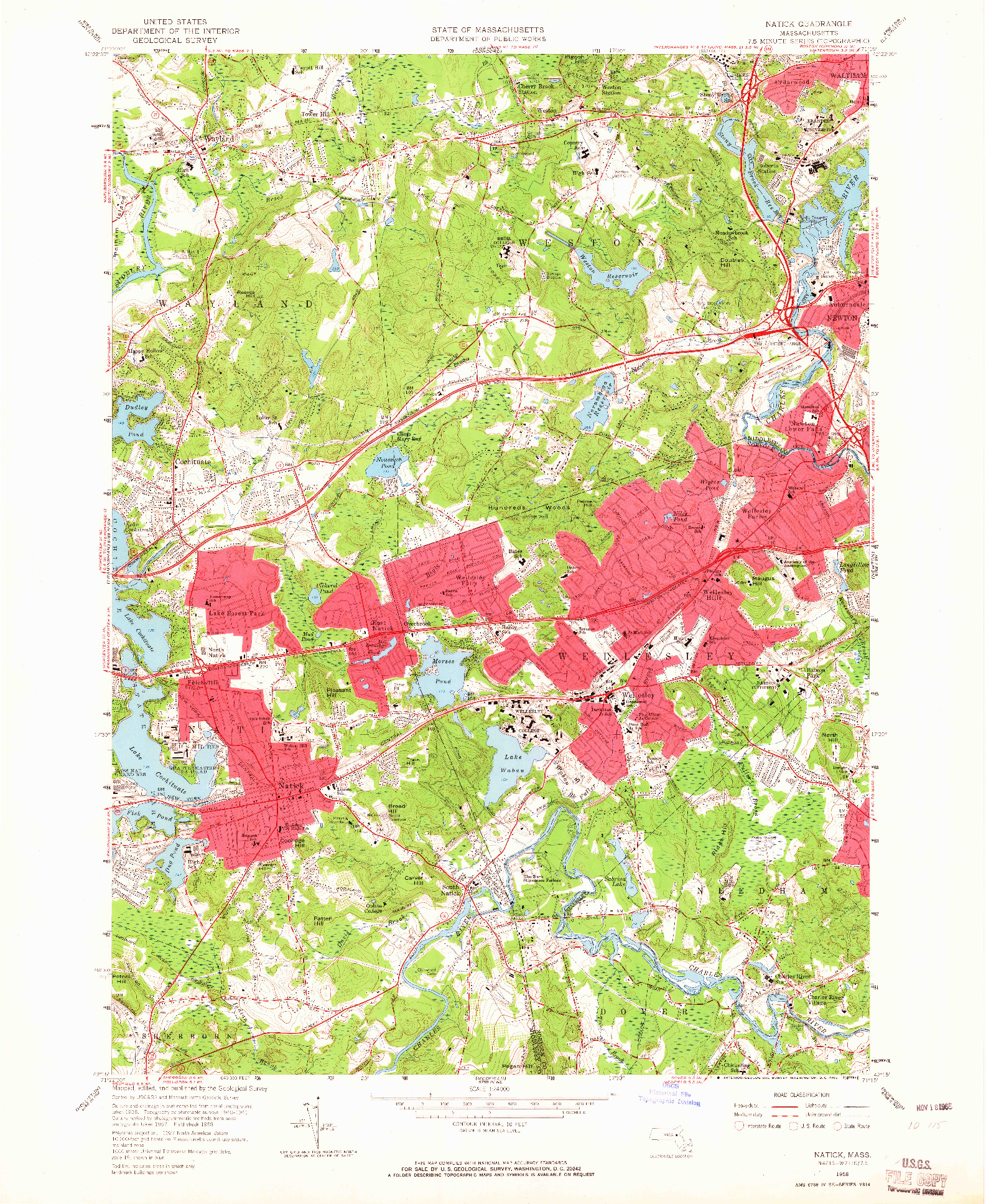 USGS 1:24000-SCALE QUADRANGLE FOR NATICK, MA 1958