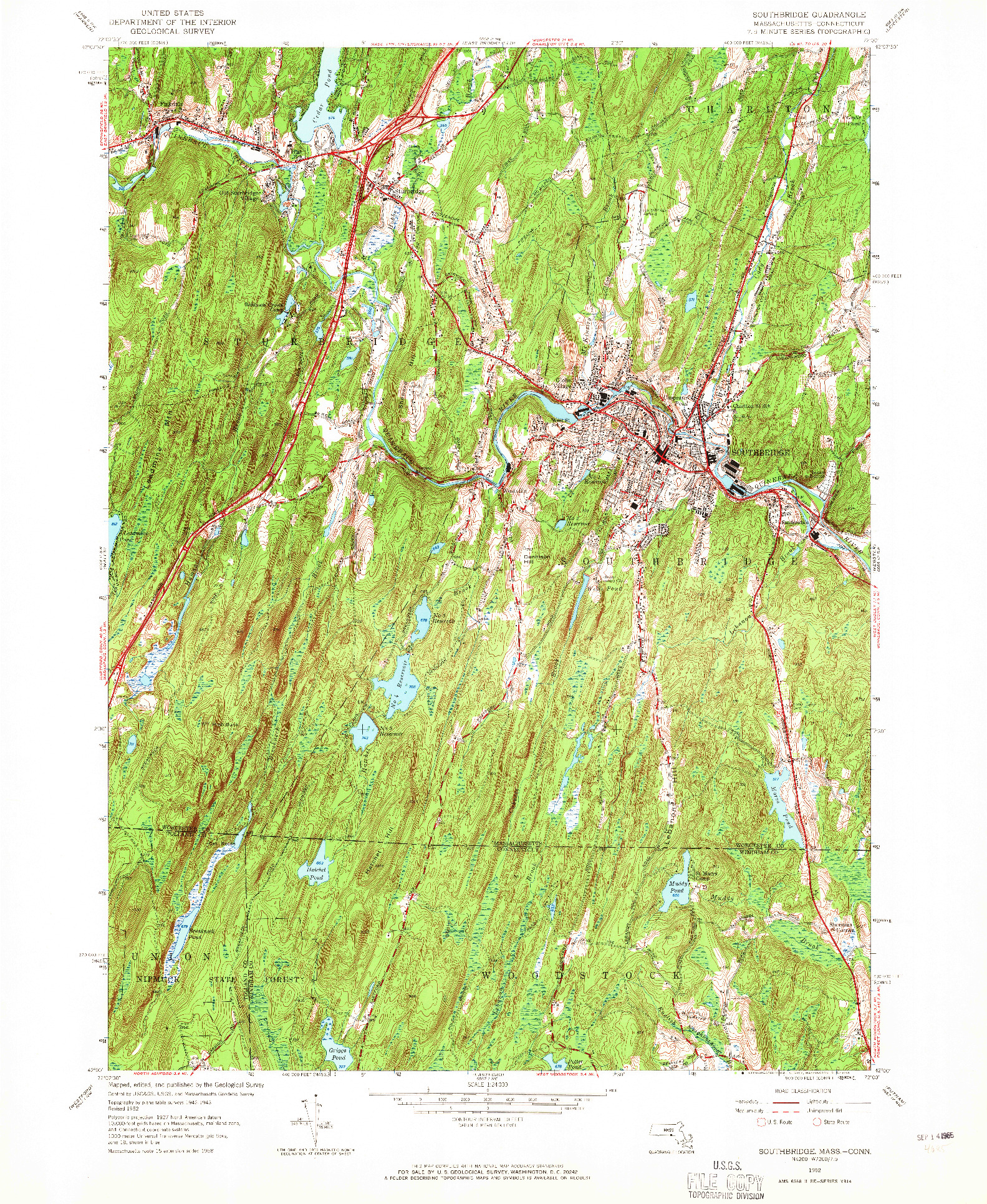 USGS 1:24000-SCALE QUADRANGLE FOR SOUTHBRIDGE, MA 1952