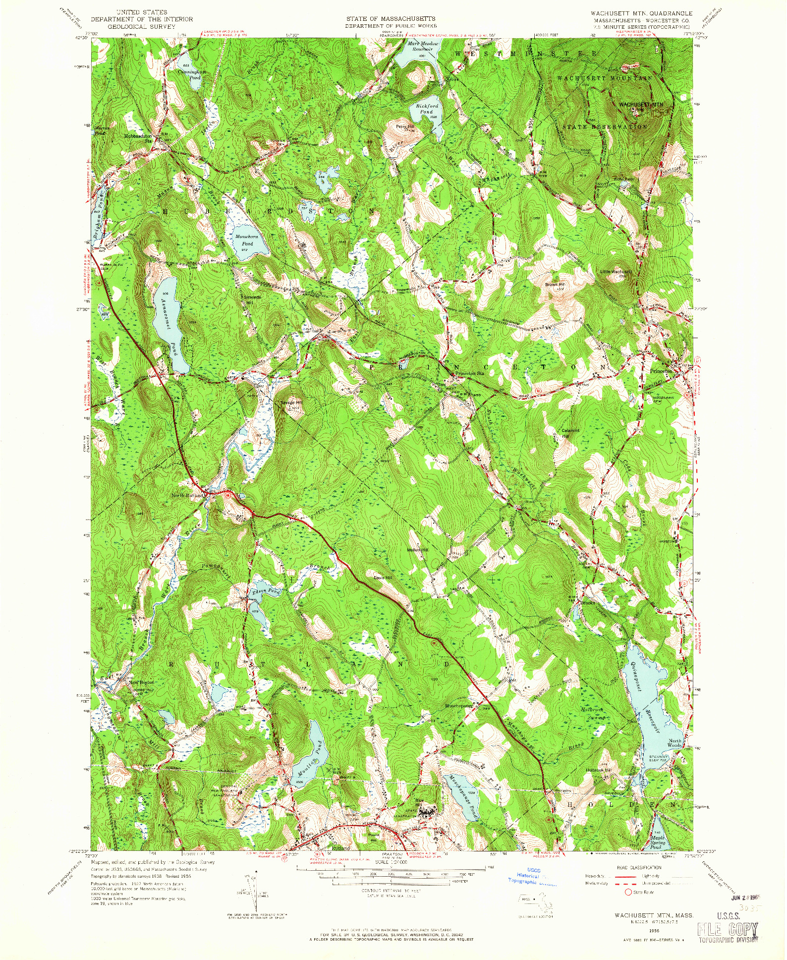 USGS 1:24000-SCALE QUADRANGLE FOR WACHUSETT MTN, MA 1956