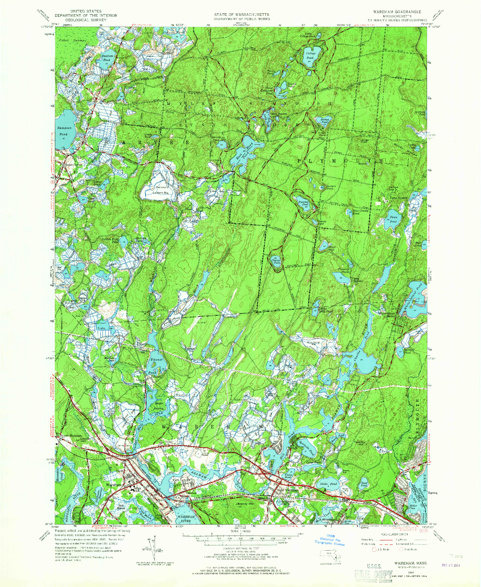 USGS 1:24000-SCALE QUADRANGLE FOR WAREHAM, MA 1957
