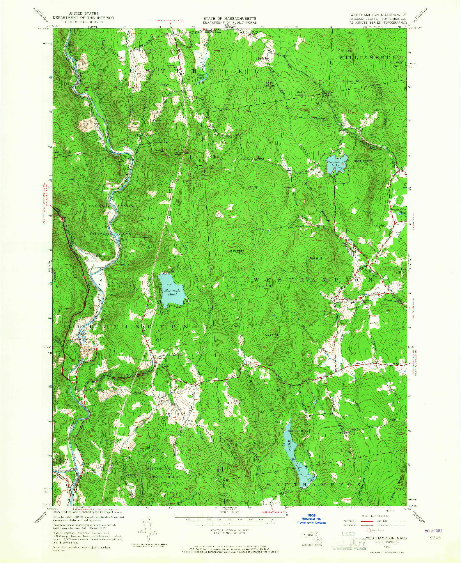 USGS 1:24000-SCALE QUADRANGLE FOR WESTHAMPTON, MA 1955