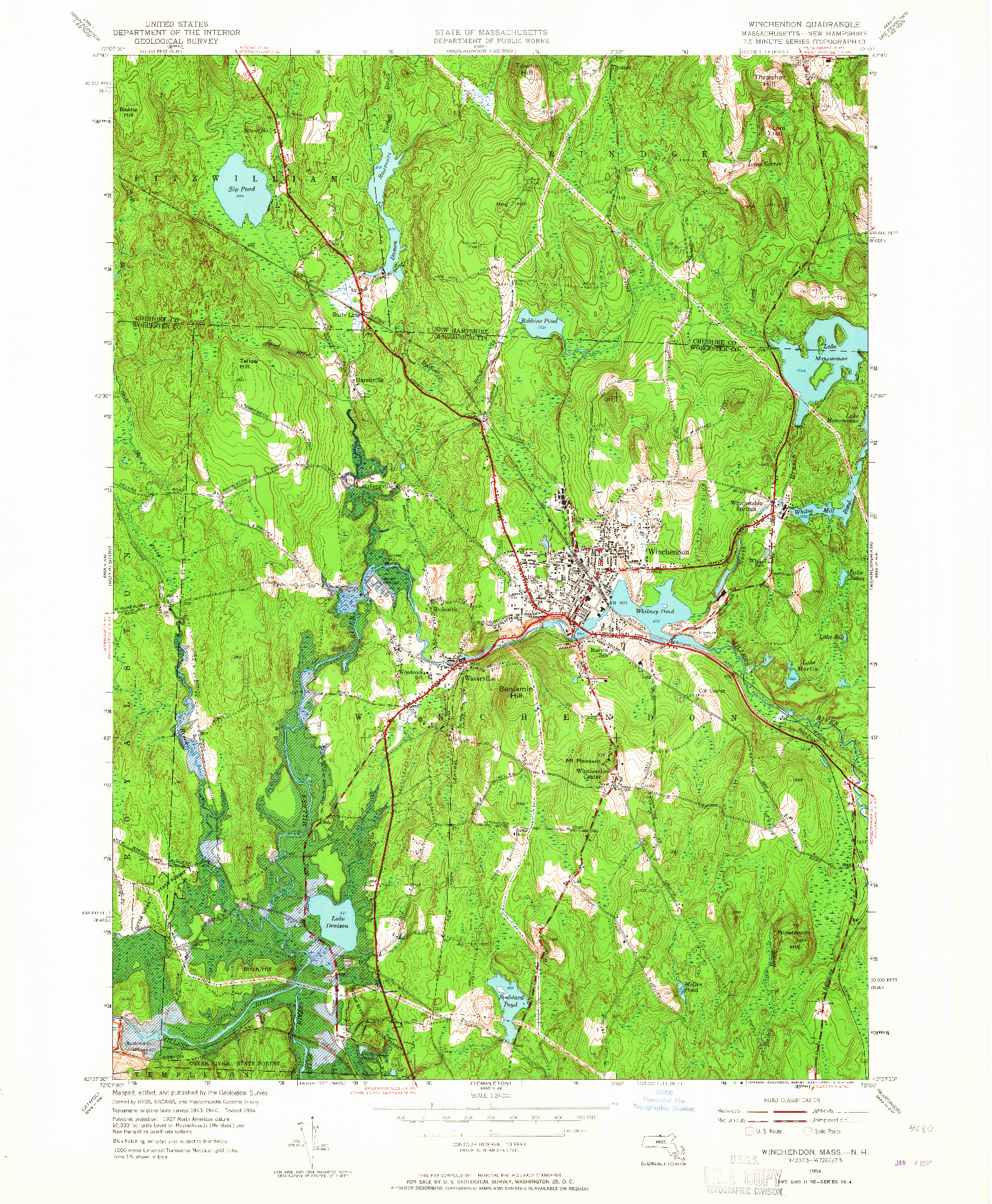 USGS 1:24000-SCALE QUADRANGLE FOR WINCHENDON, MA 1954