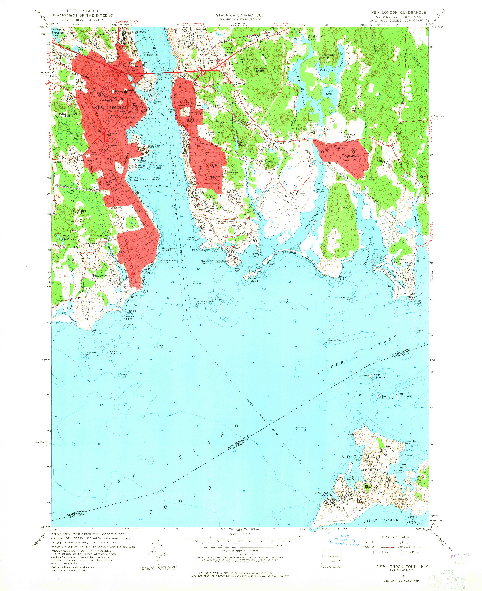 USGS 1:24000-SCALE QUADRANGLE FOR NEW LONDON, CT 1958