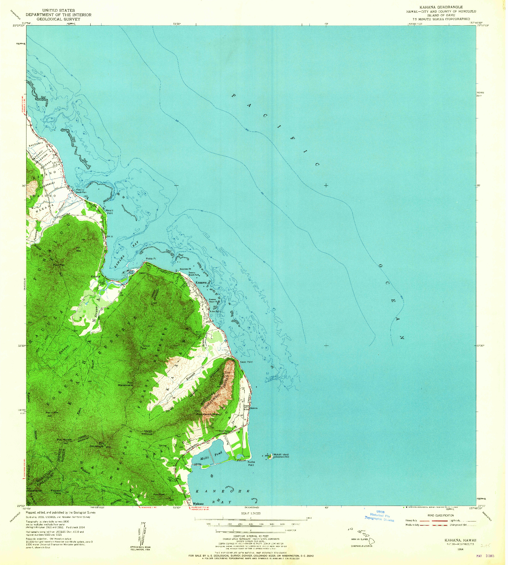 USGS 1:24000-SCALE QUADRANGLE FOR KAHANA, HI 1954