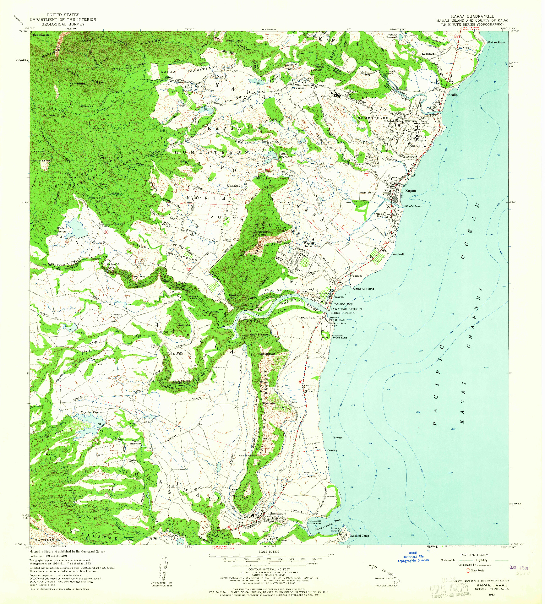 USGS 1:24000-SCALE QUADRANGLE FOR KAPAA, HI 1963