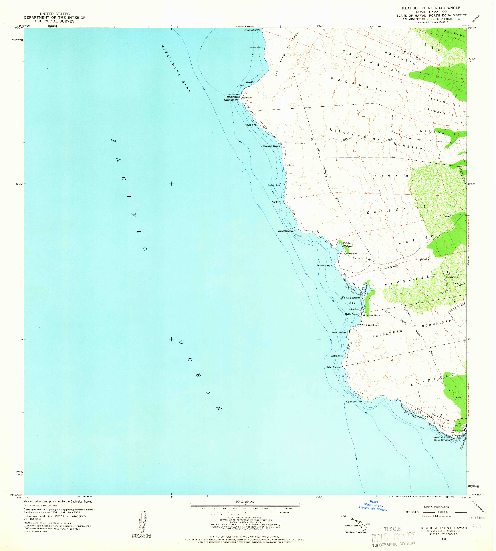 USGS 1:24000-SCALE QUADRANGLE FOR KEAHOLE POINT, HI 1959