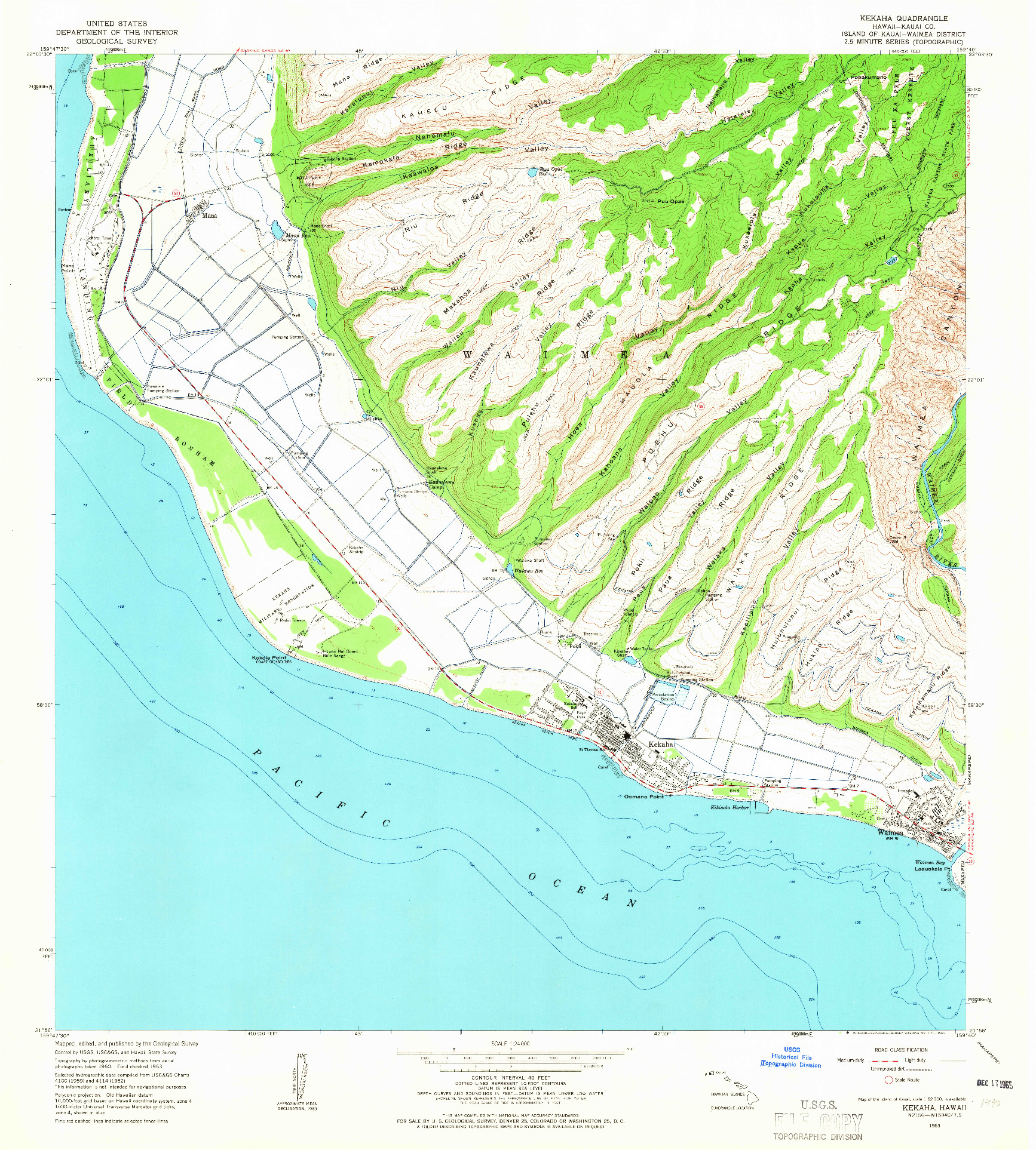 USGS 1:24000-SCALE QUADRANGLE FOR KEKAHA, HI 1963