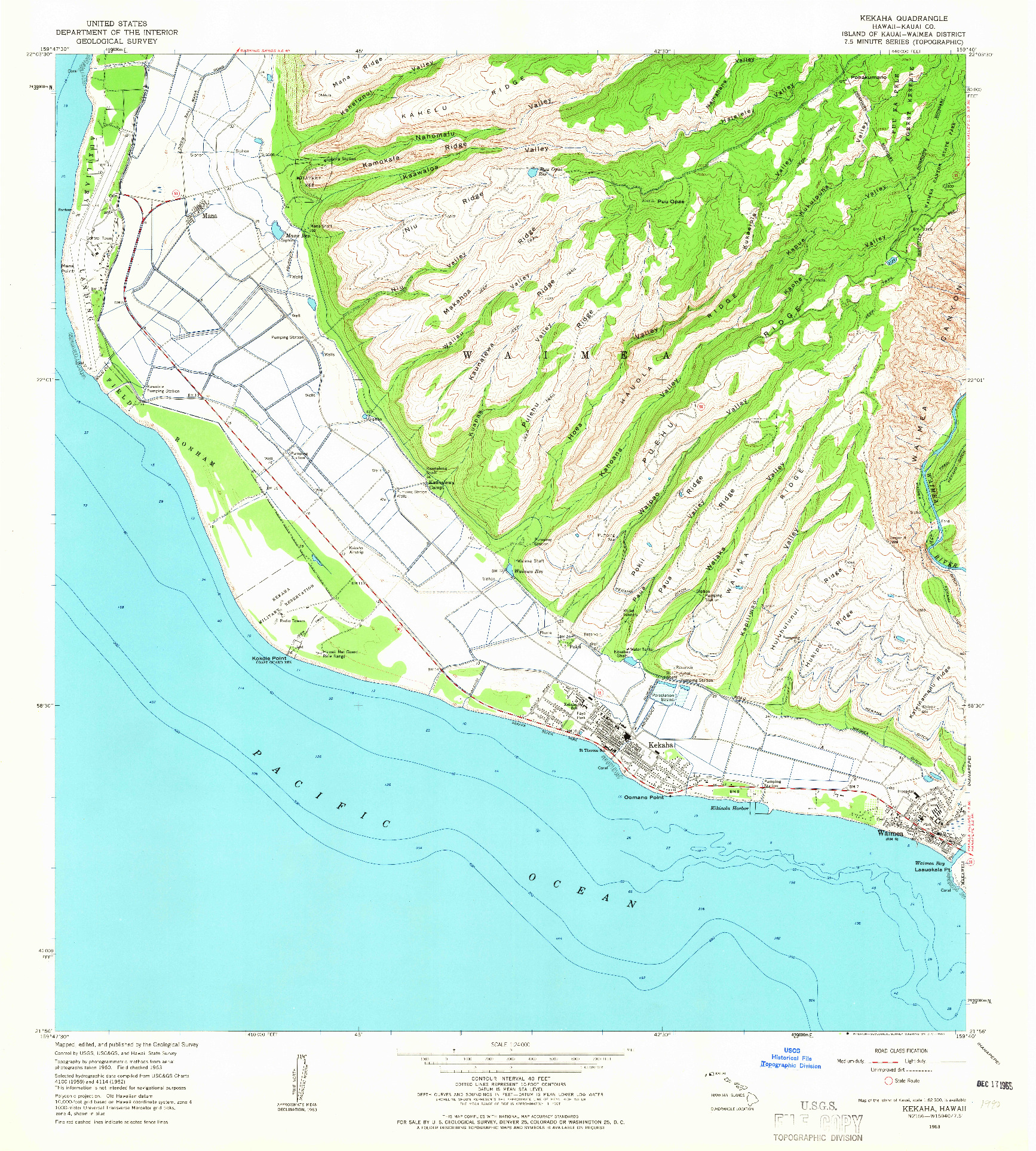 USGS 1:24000-SCALE QUADRANGLE FOR KEKAHA, HI 1963