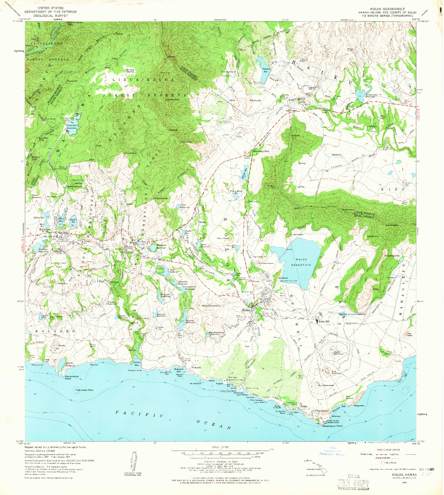 USGS 1:24000-SCALE QUADRANGLE FOR KOLOA, HI 1963